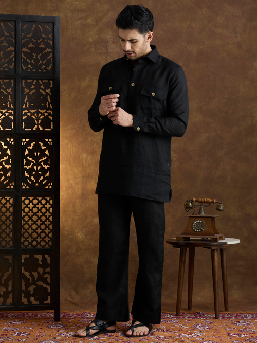 Arka | 100% Pure Linen Black Kurta Set
