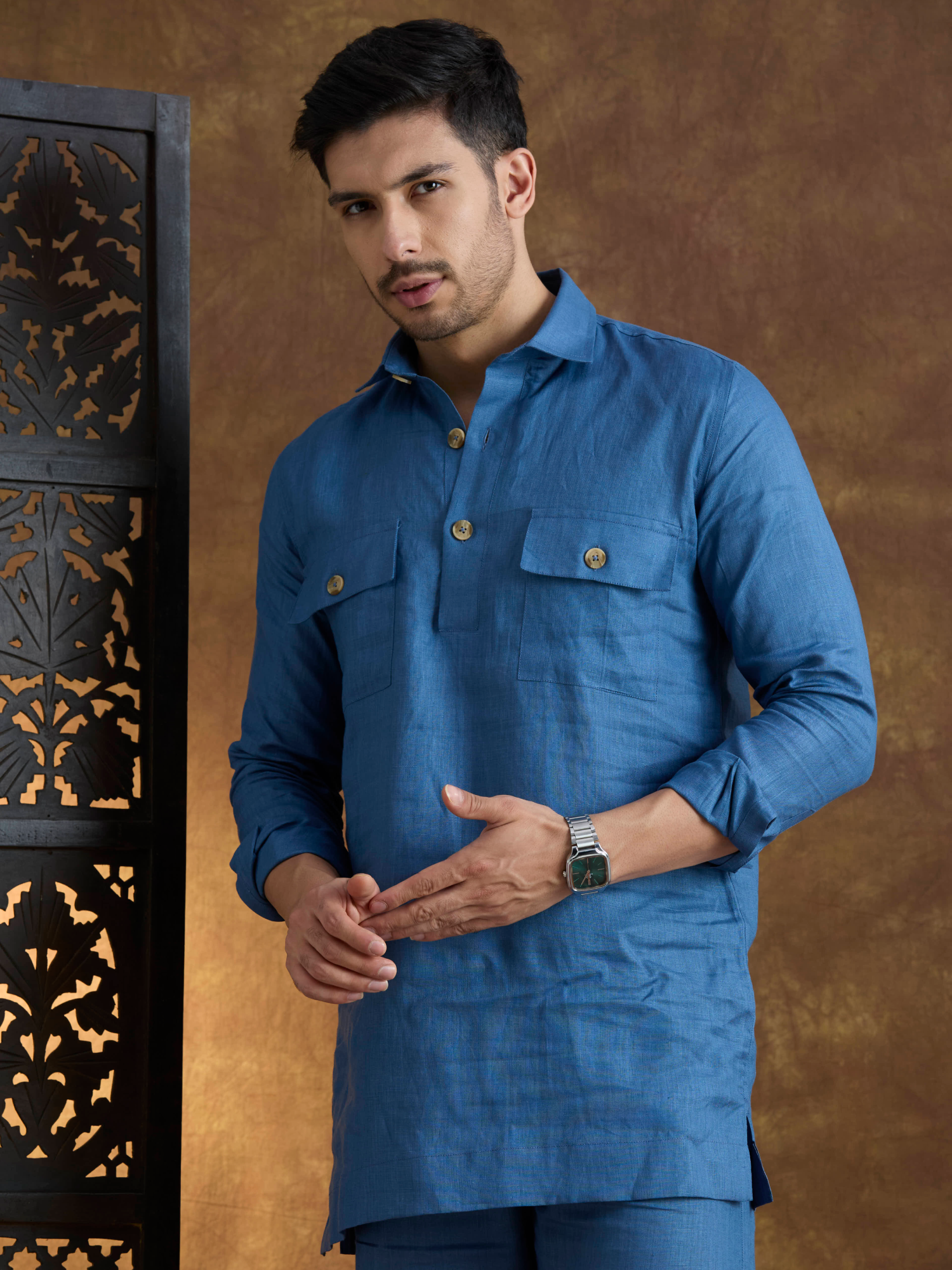 Arka | 100% Pure Linen Blue Kurta Set