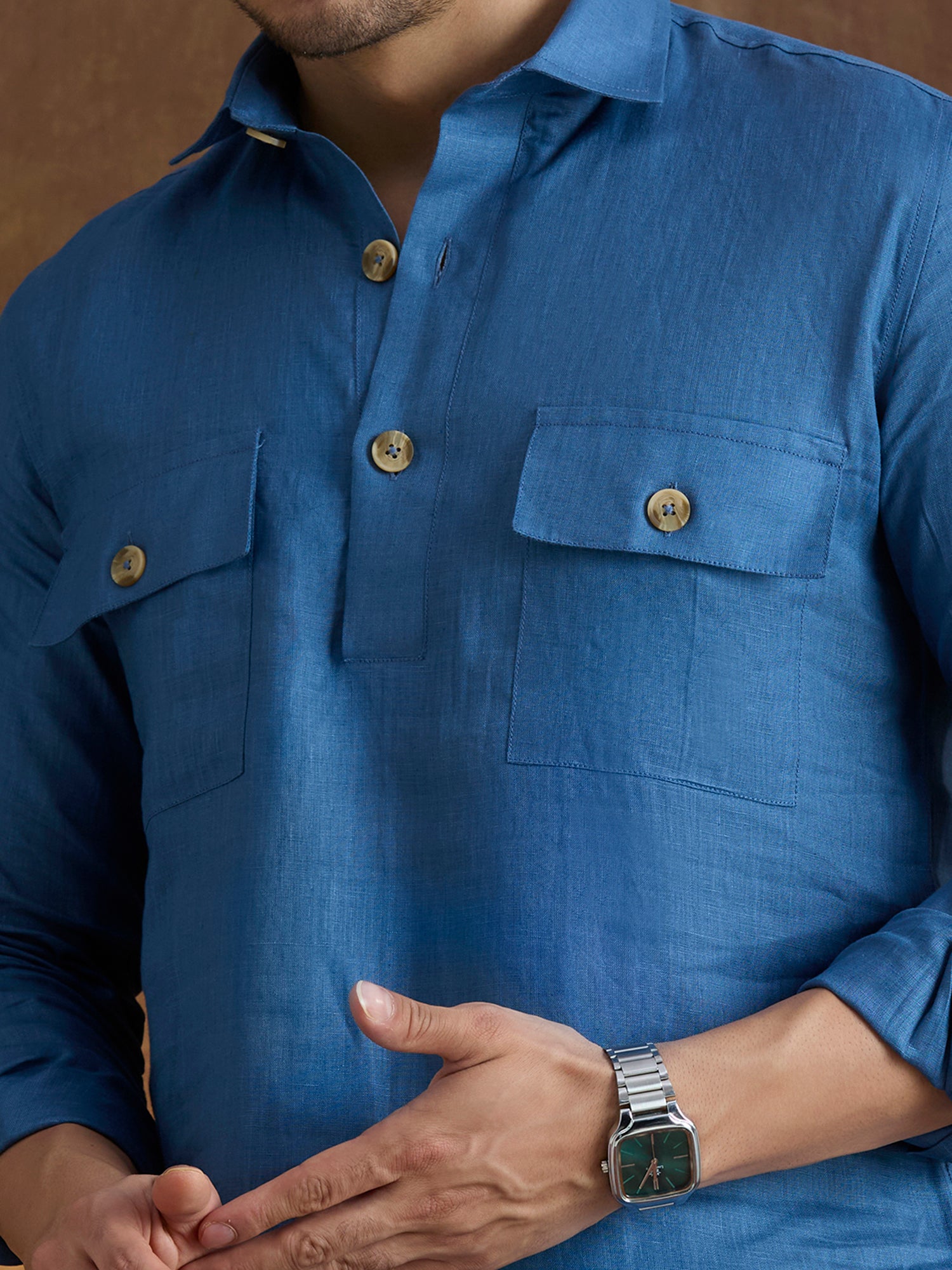 Arka | 100% Pure Linen Blue Kurta Set