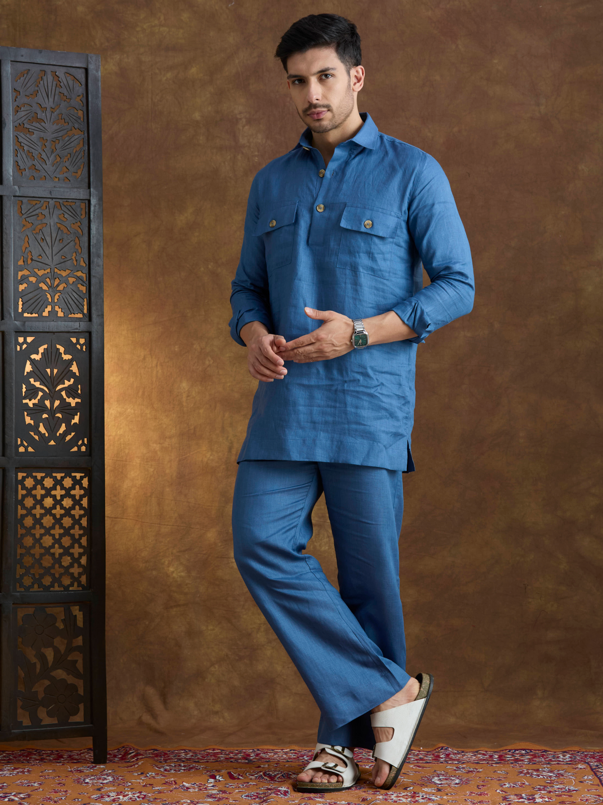 Arka | 100% Pure Linen Blue Kurta Set