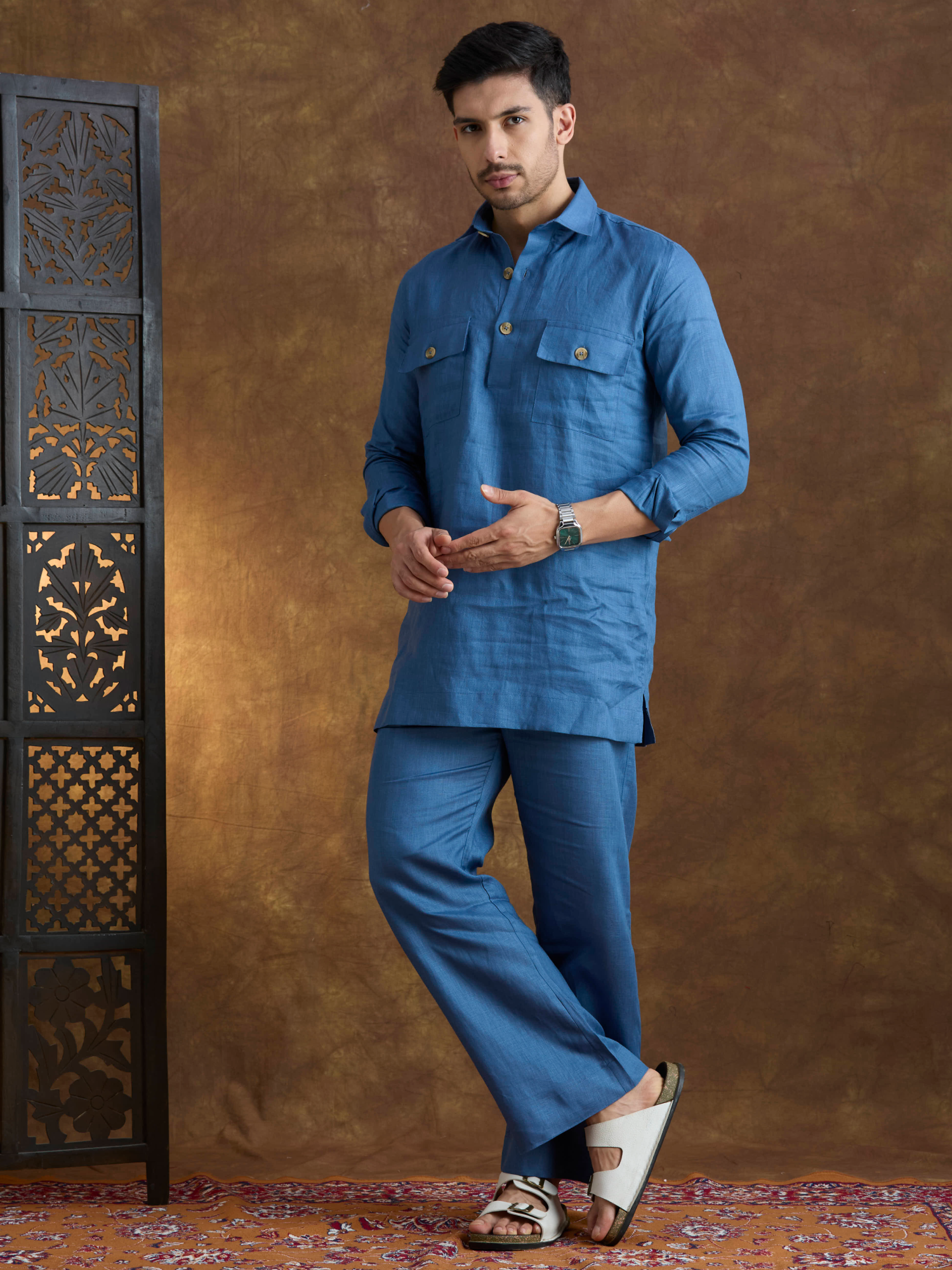 Arka | 100% Pure Linen Blue Kurta Set