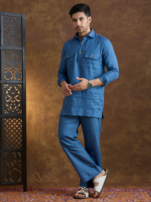Arka | 100% Pure Linen Blue Kurta Set