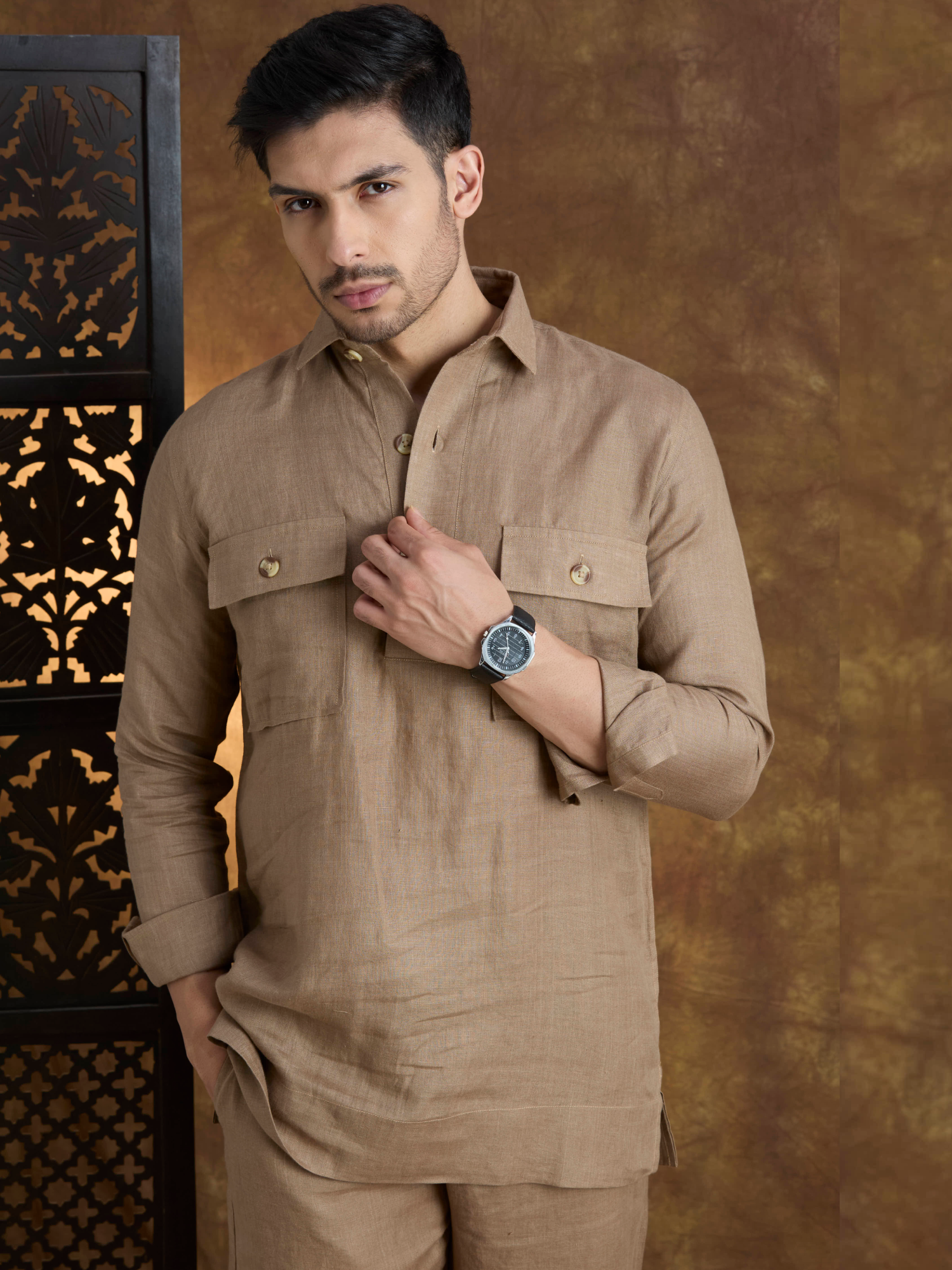 Arka | 100% Pure Linen Brown Kurta Set