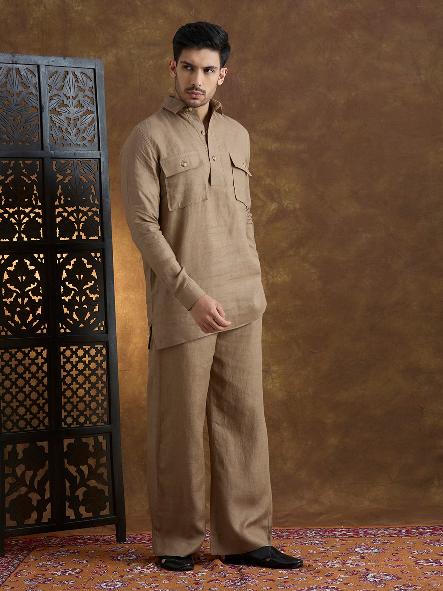 Arka | 100% Pure Linen Brown Kurta Set