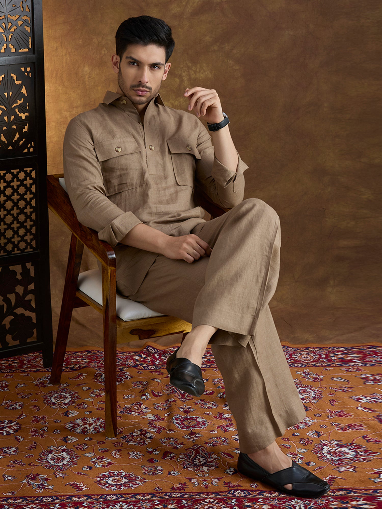 Arka | 100% Pure Linen Brown Kurta Set