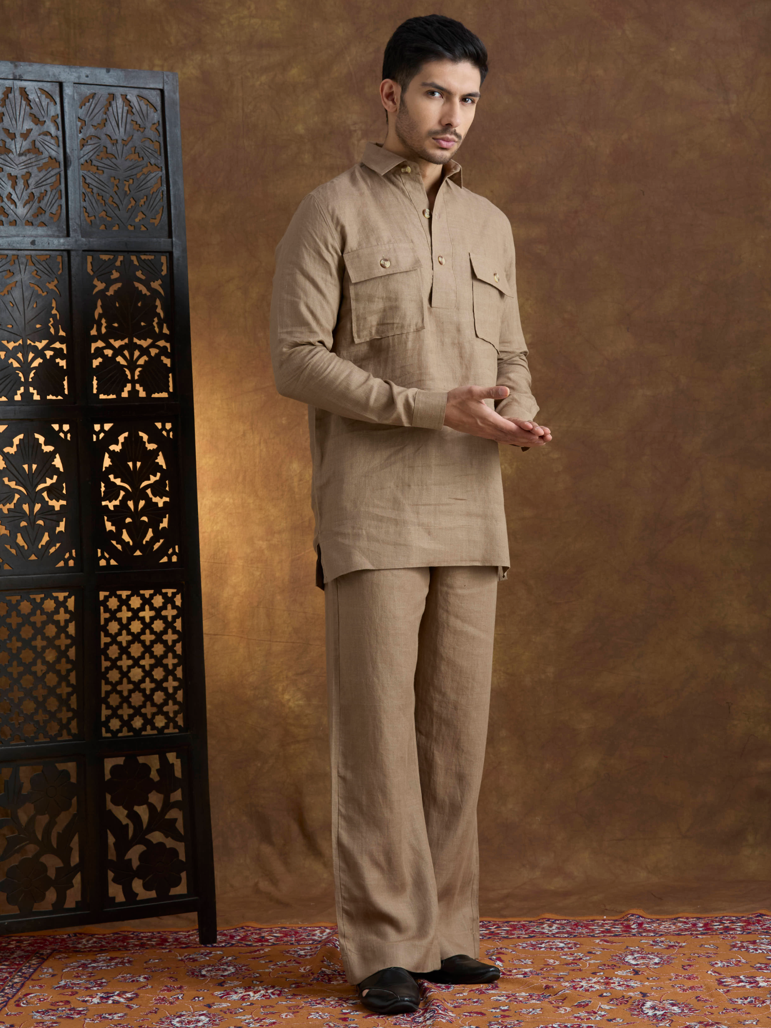 Arka | 100% Pure Linen Brown Kurta Set