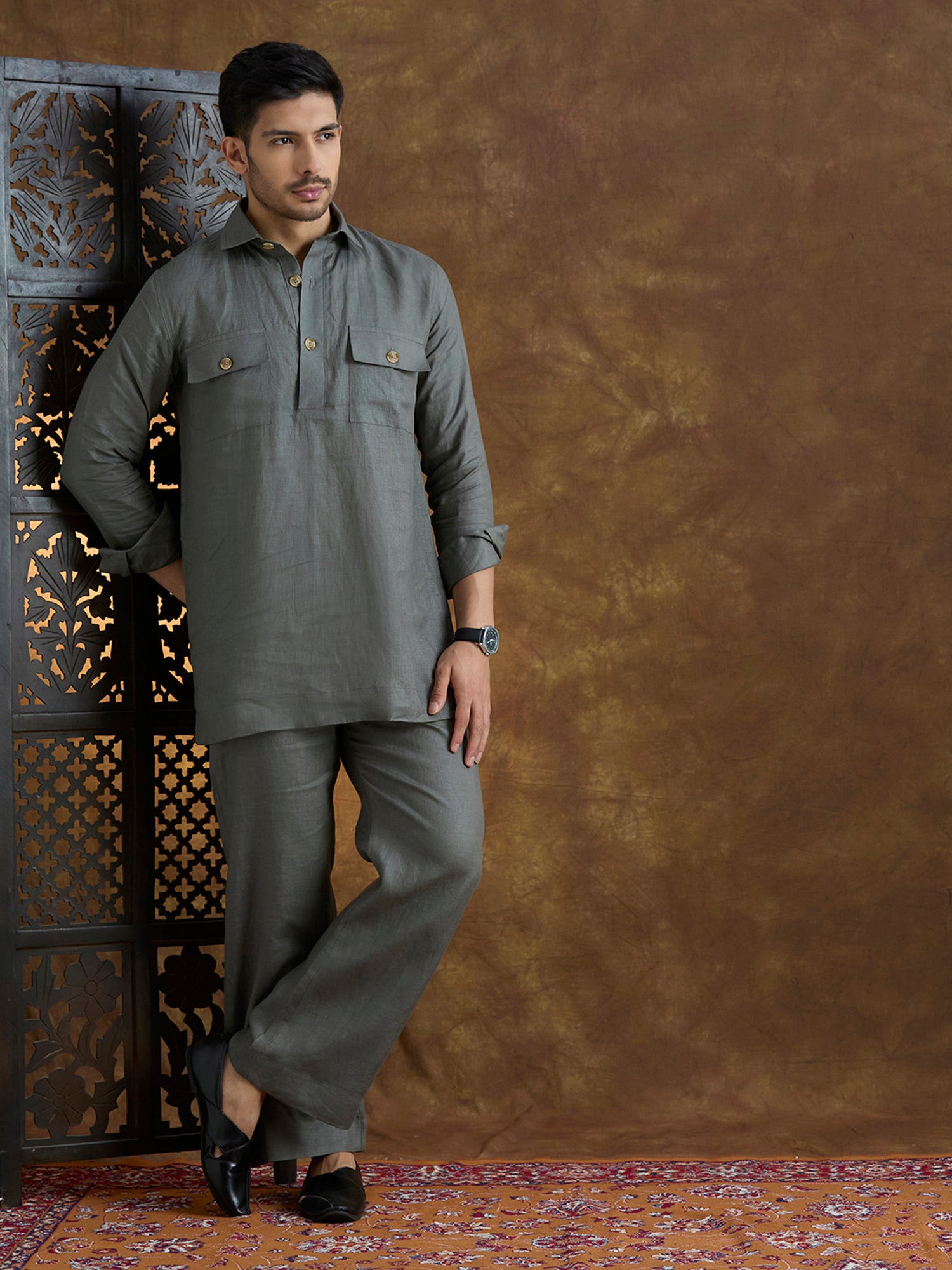 Arka | 100% Pure Linen Dark Gray Kurta Set