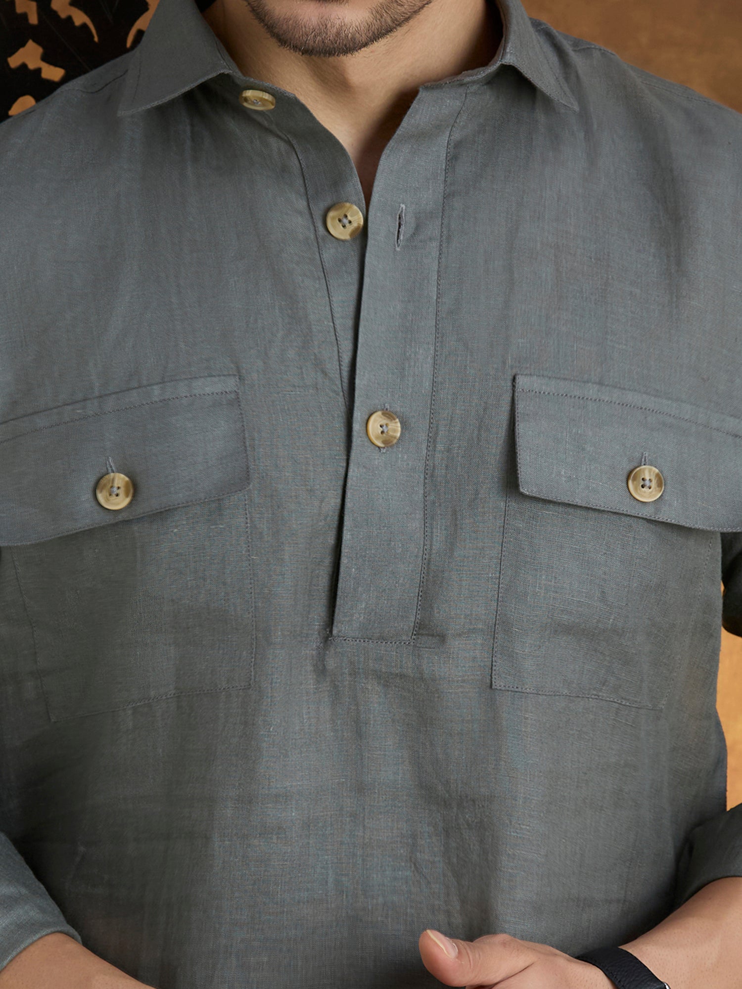 Arka | 100% Pure Linen Dark Gray Kurta Set