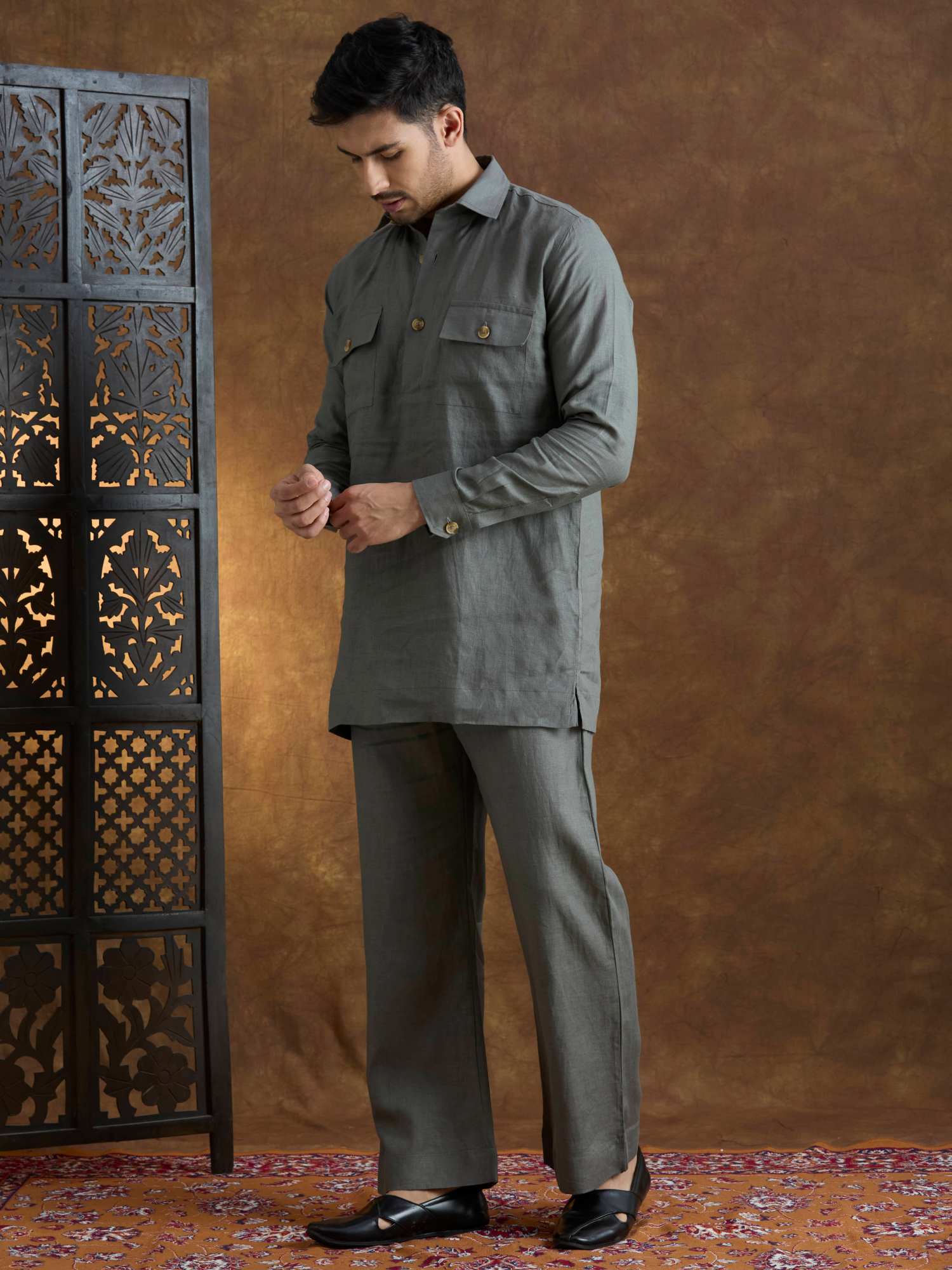 Arka | 100% Pure Linen Dark Gray Kurta Set