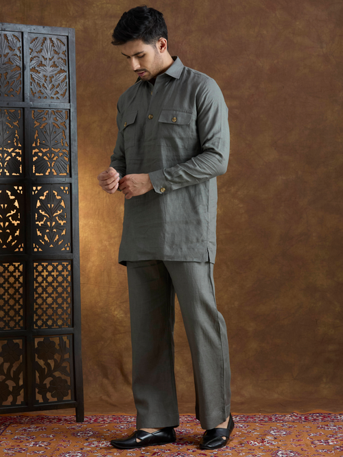 Arka | 100% Pure Linen Dark Gray Kurta Set