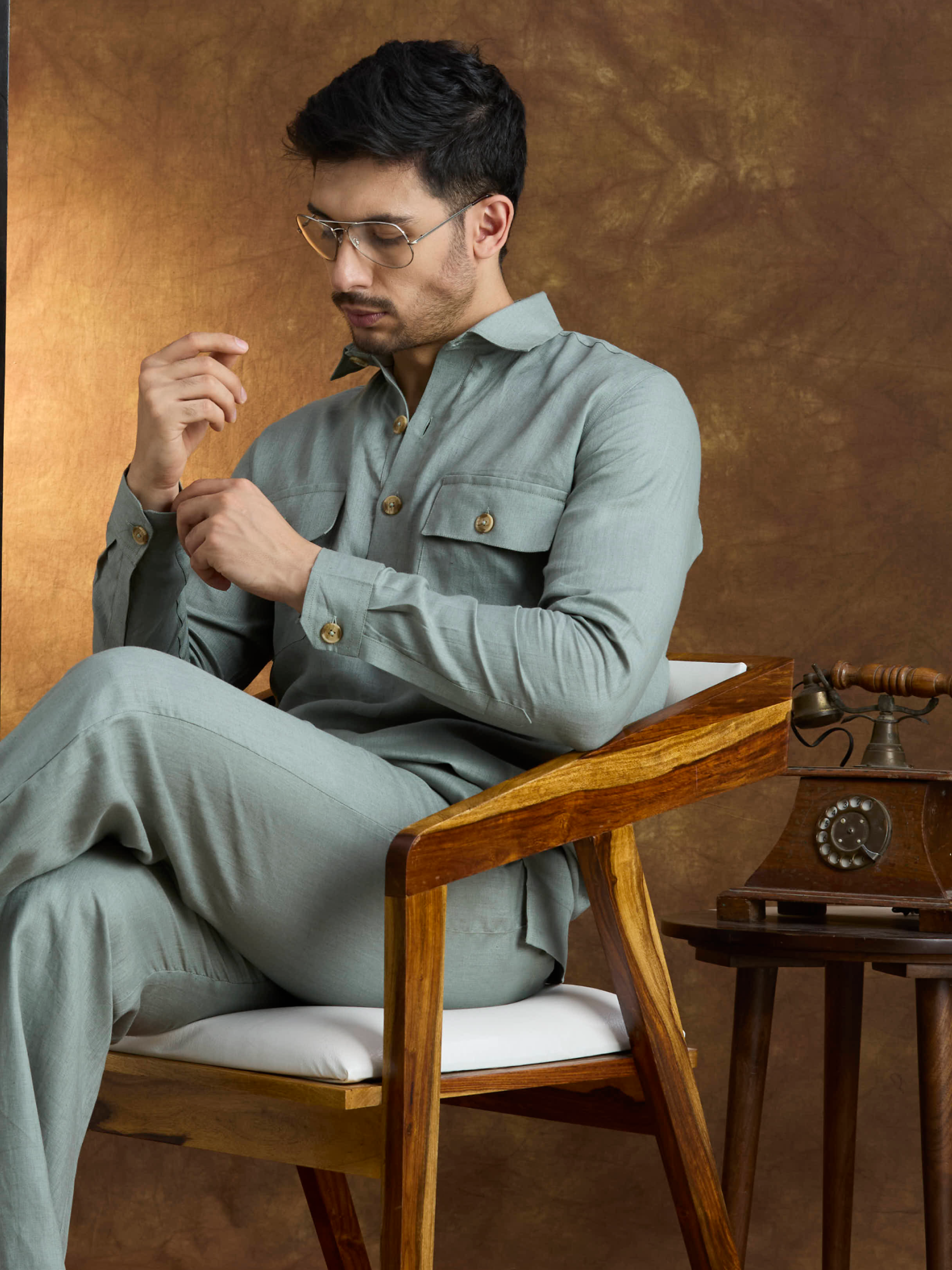 Arka | 100% Pure Linen Green Kurta Set