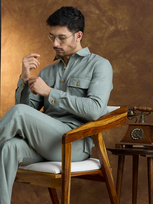 Arka | 100% Pure Linen Green Kurta Set