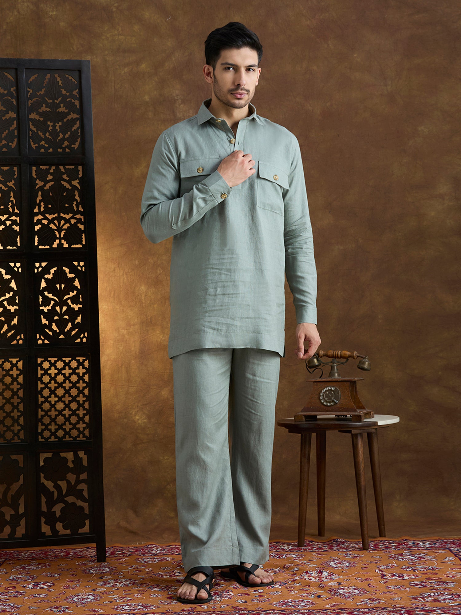 Arka | 100% Pure Linen Green Kurta Set