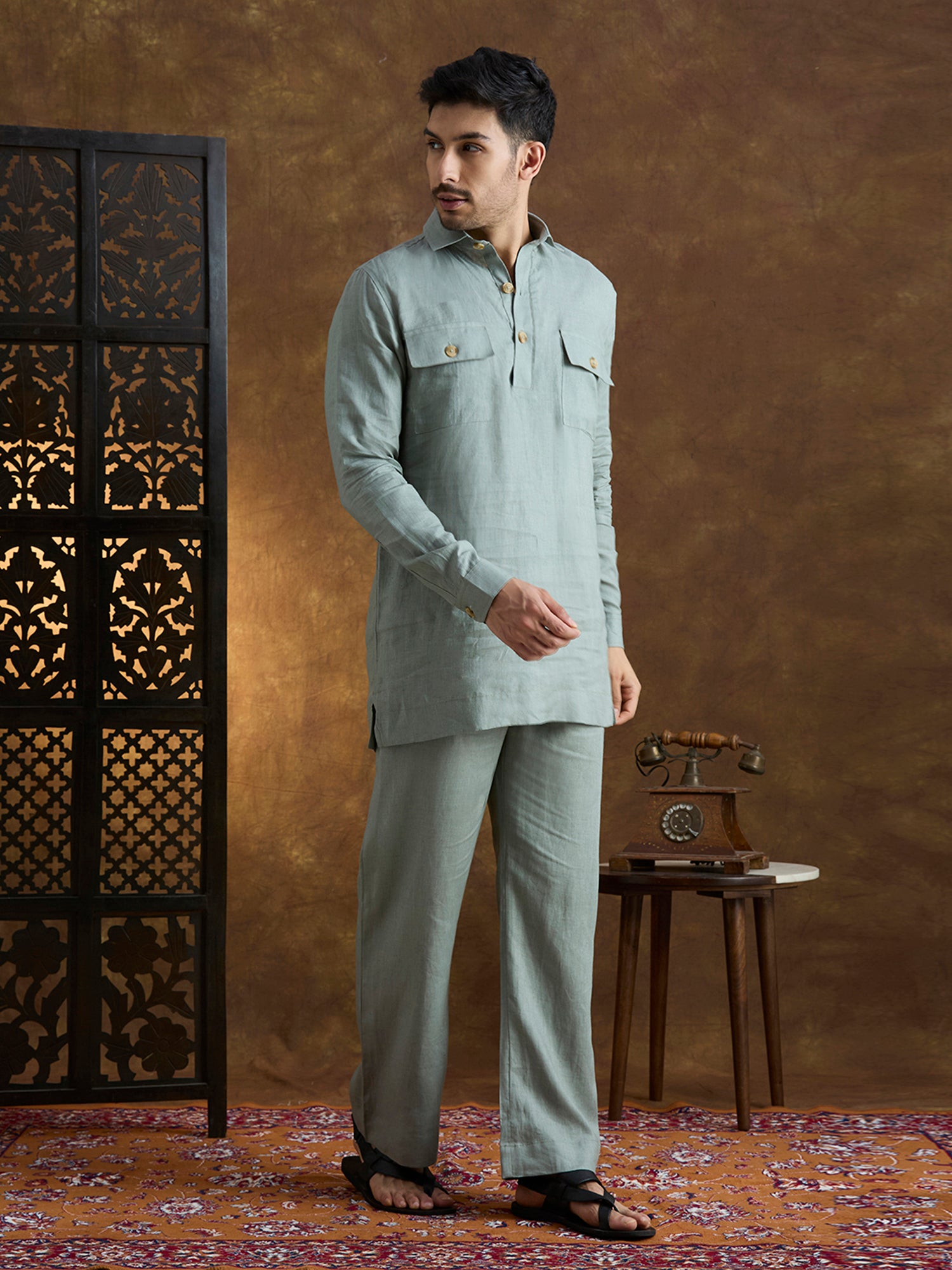 Arka | 100% Pure Linen Green Kurta Set