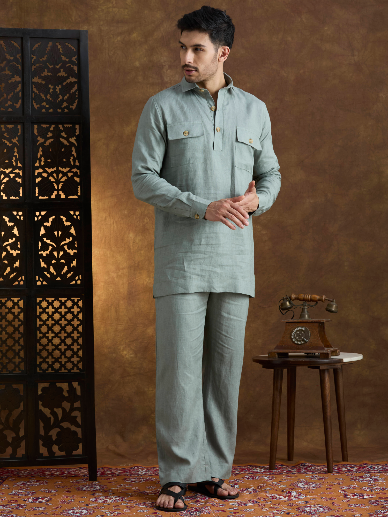 Arka | 100% Pure Linen Green Kurta Set