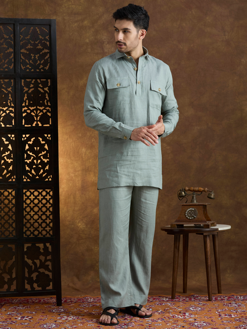 Arka | 100% Pure Linen Green Kurta Set