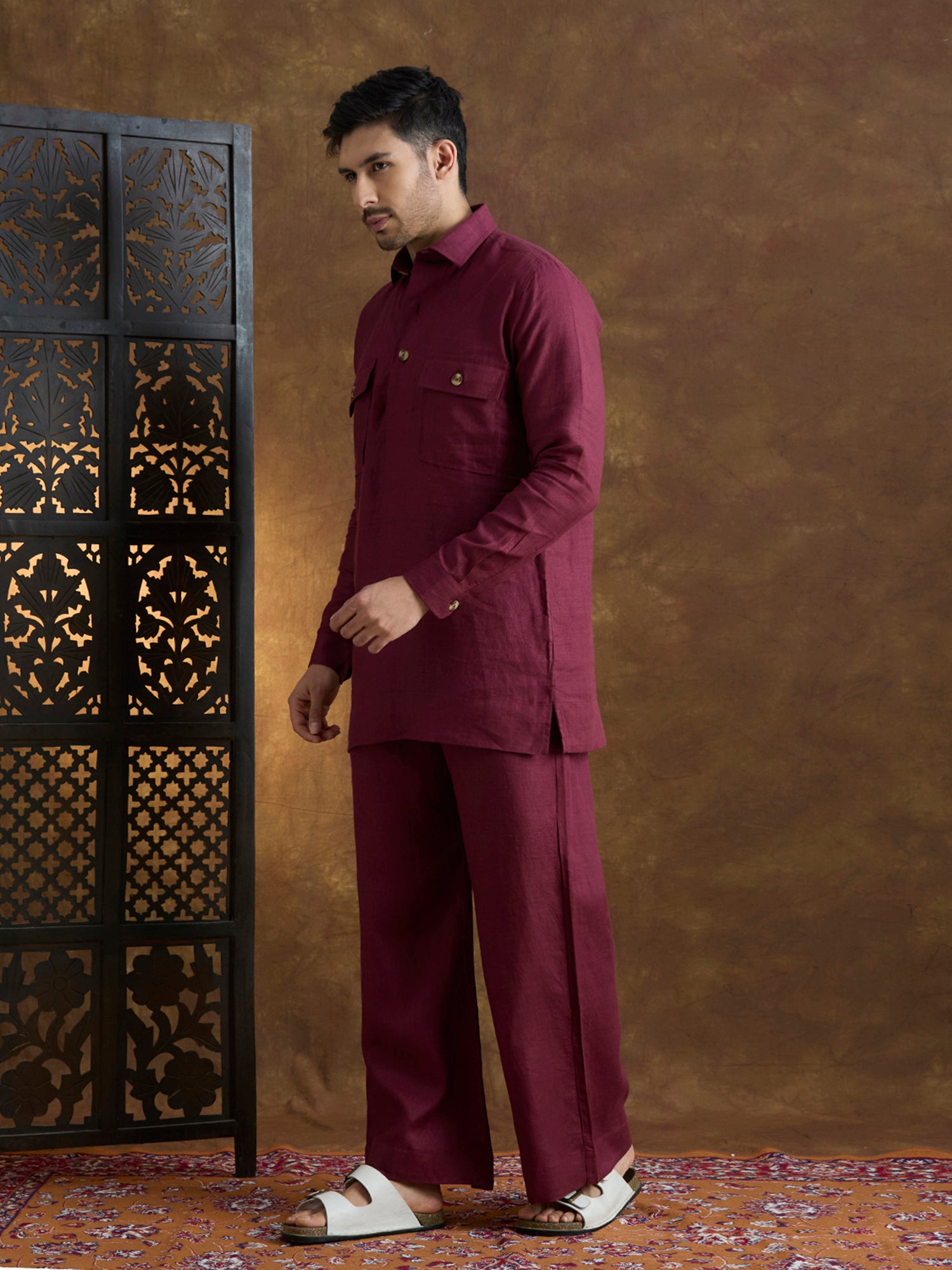 Arka | 100% Pure Linen Maroon Kurta Set