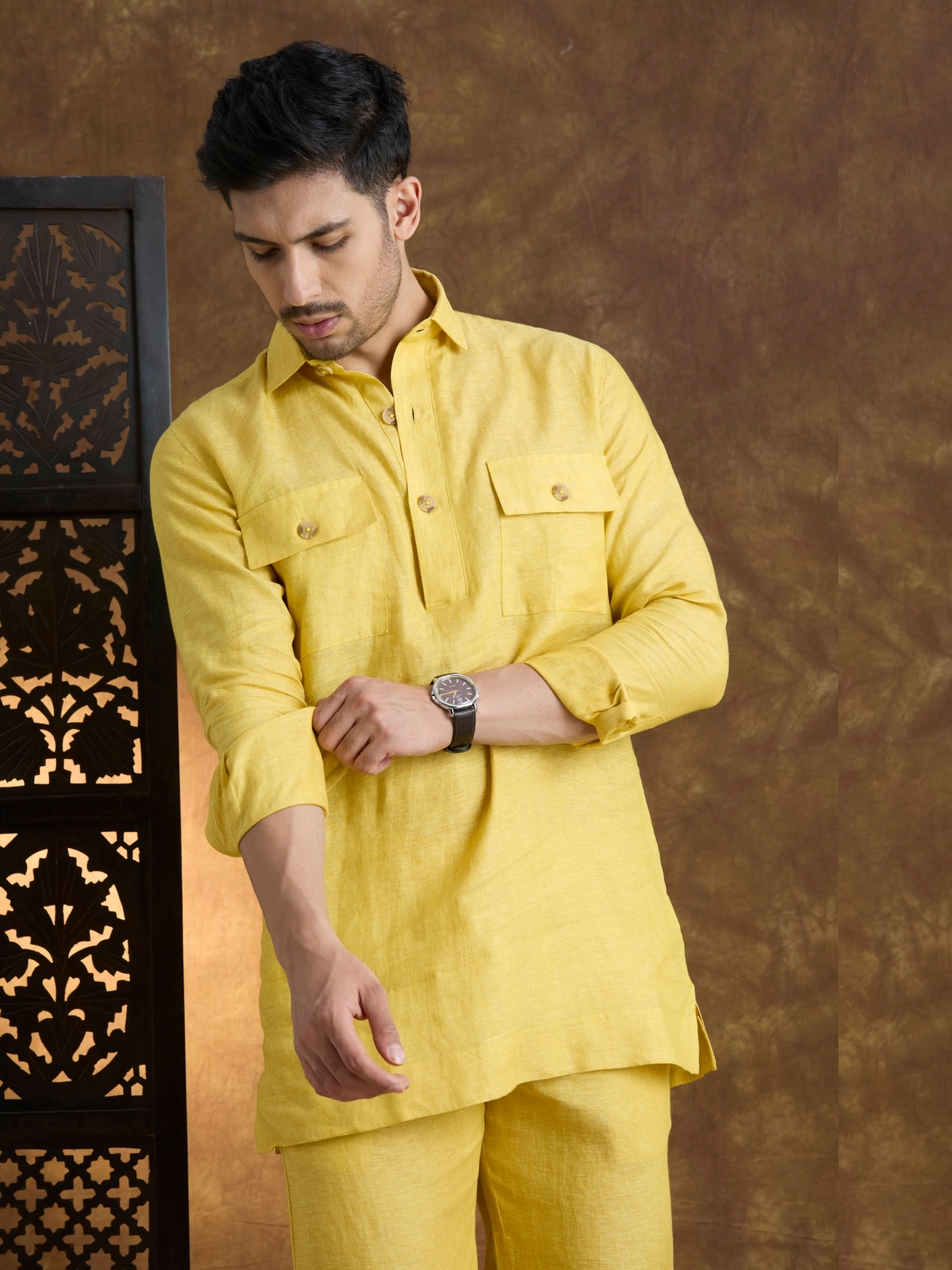 Arka | 100% Pure Linen Mustard Kurta Set