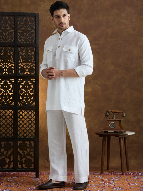 Arka | 100% Pure Linen White Kurta Set