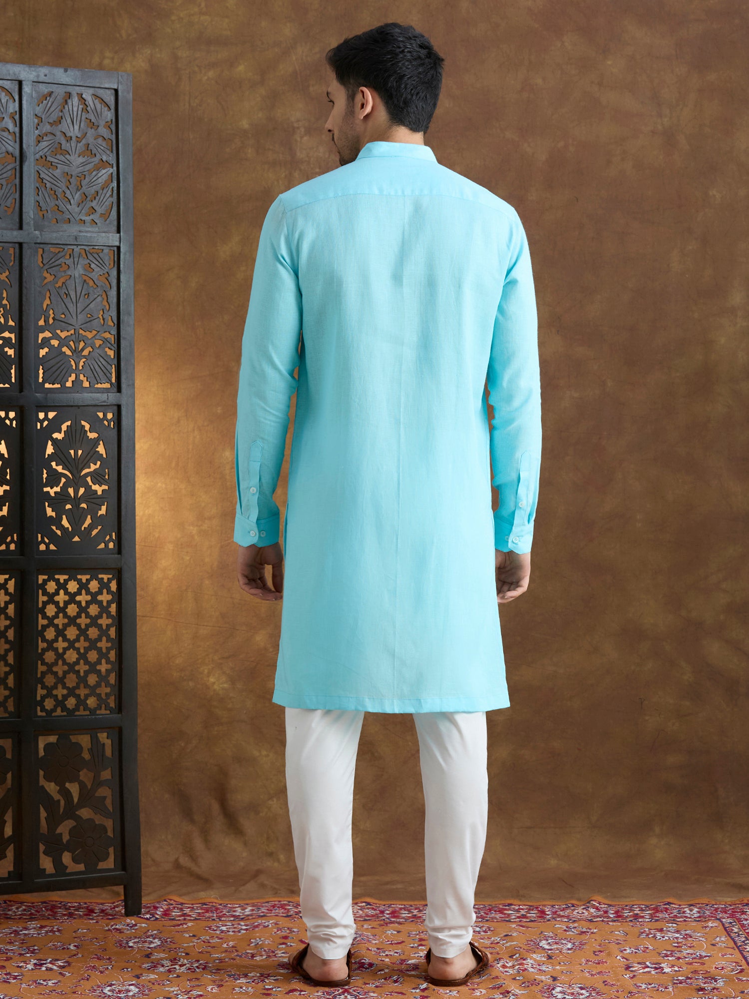 Kshetra | 100% Pure Linen Sky Blue Long Kurta