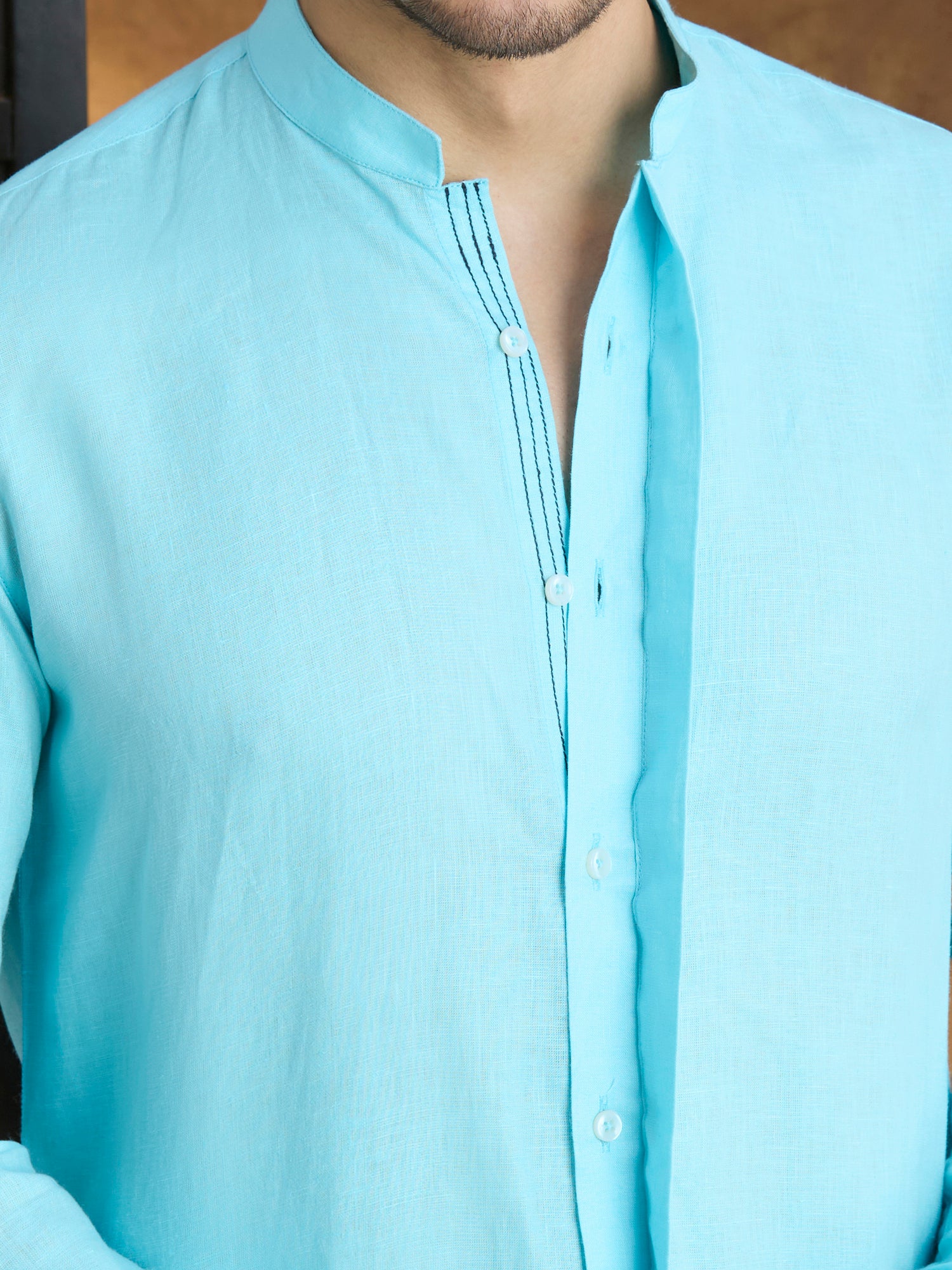 Kshetra | 100% Pure Linen Sky Blue Long Kurta
