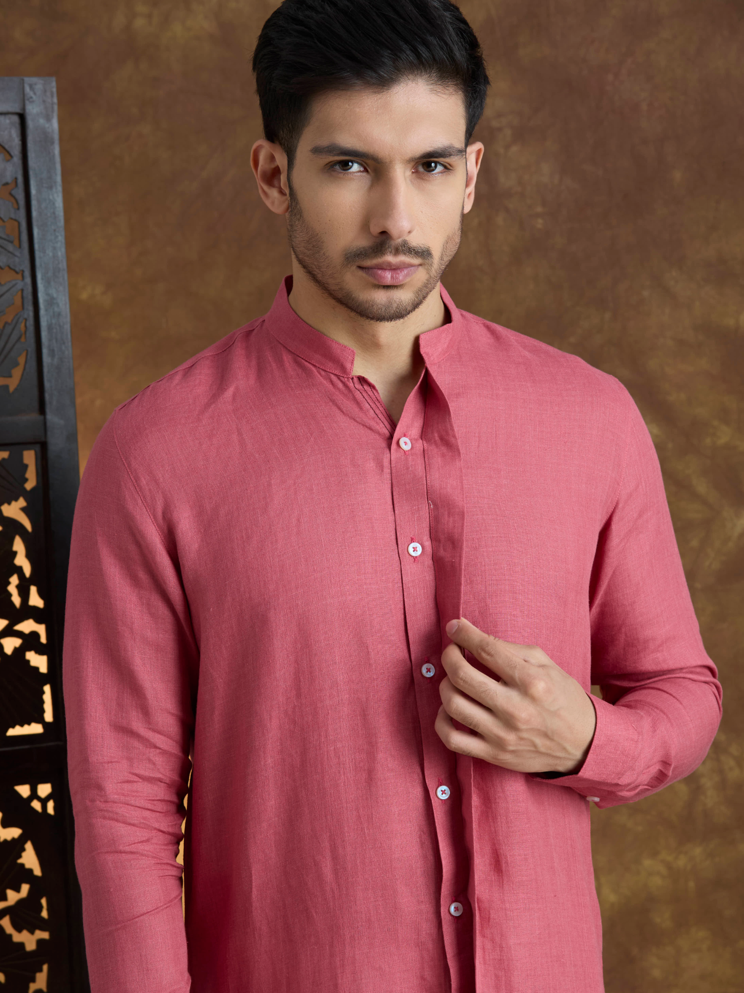Kshetra | 100% Pure Linen Red Long Kurta