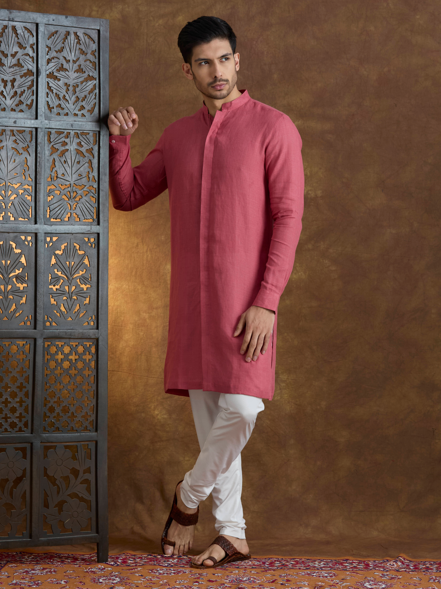 Kshetra | 100% Pure Linen Red Long Kurta