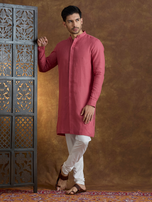 Kshetra | 100% Pure Linen Red Long Kurta