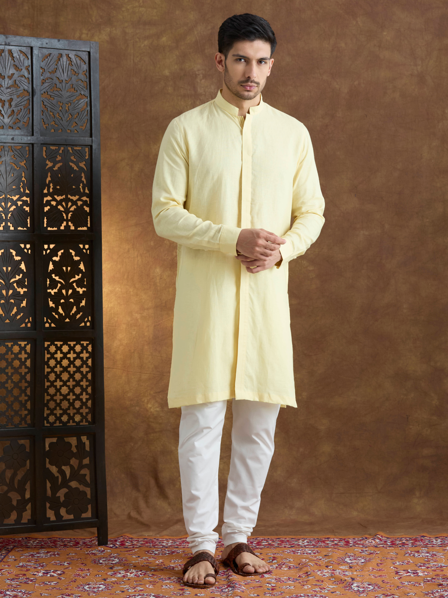 Kshetra | 100% Pure Linen Yellow Long Kurta