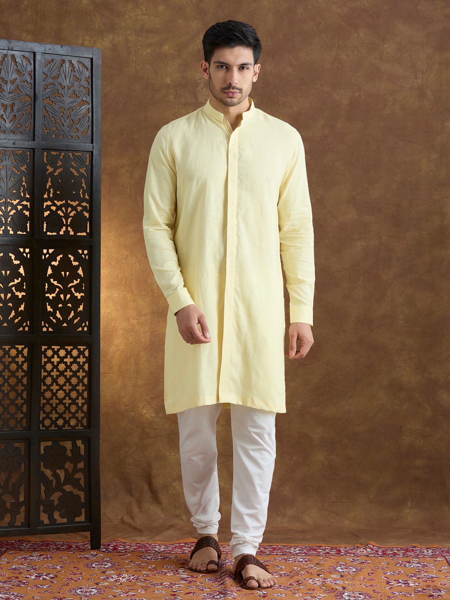 Kshetra | 100% Pure Linen Yellow Long Kurta