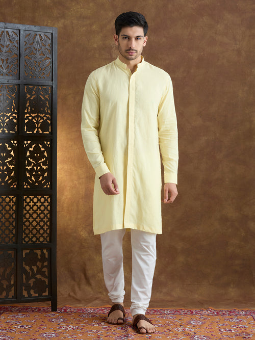 Kshetra | 100% Pure Linen Yellow Long Kurta