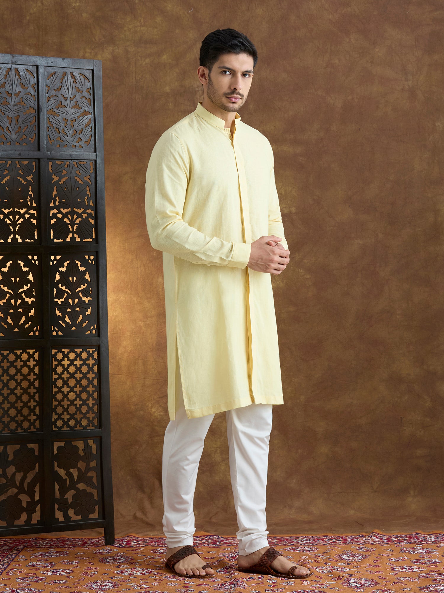 Kshetra | 100% Pure Linen Yellow Long Kurta