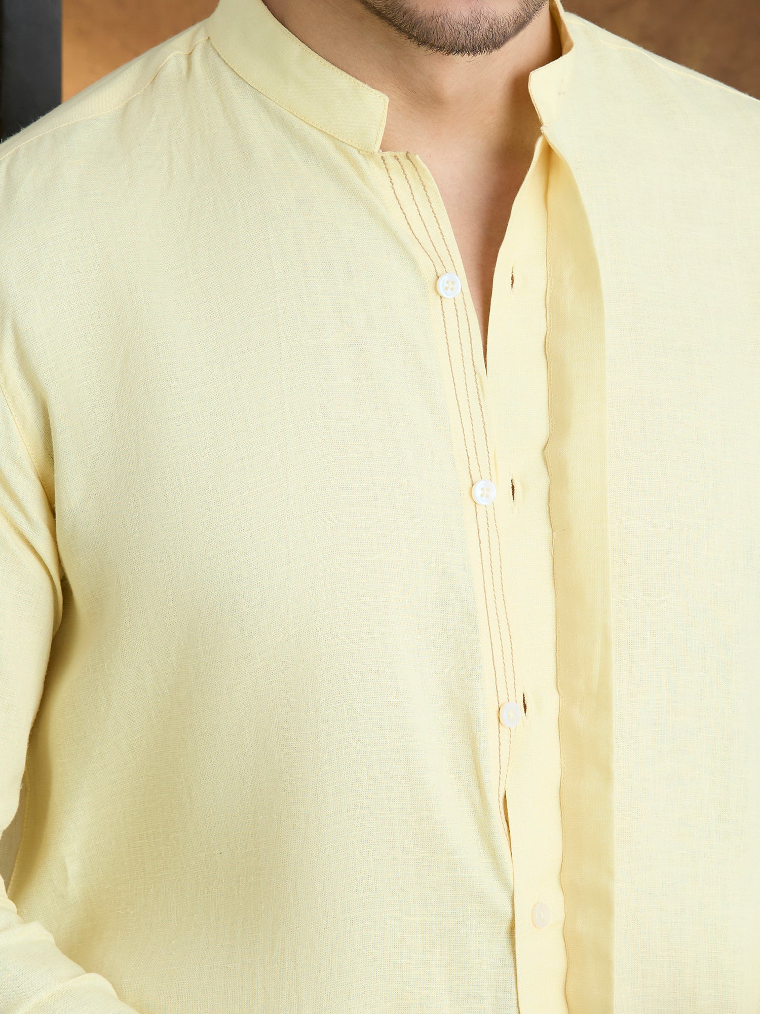 Kshetra | 100% Pure Linen Yellow Long Kurta