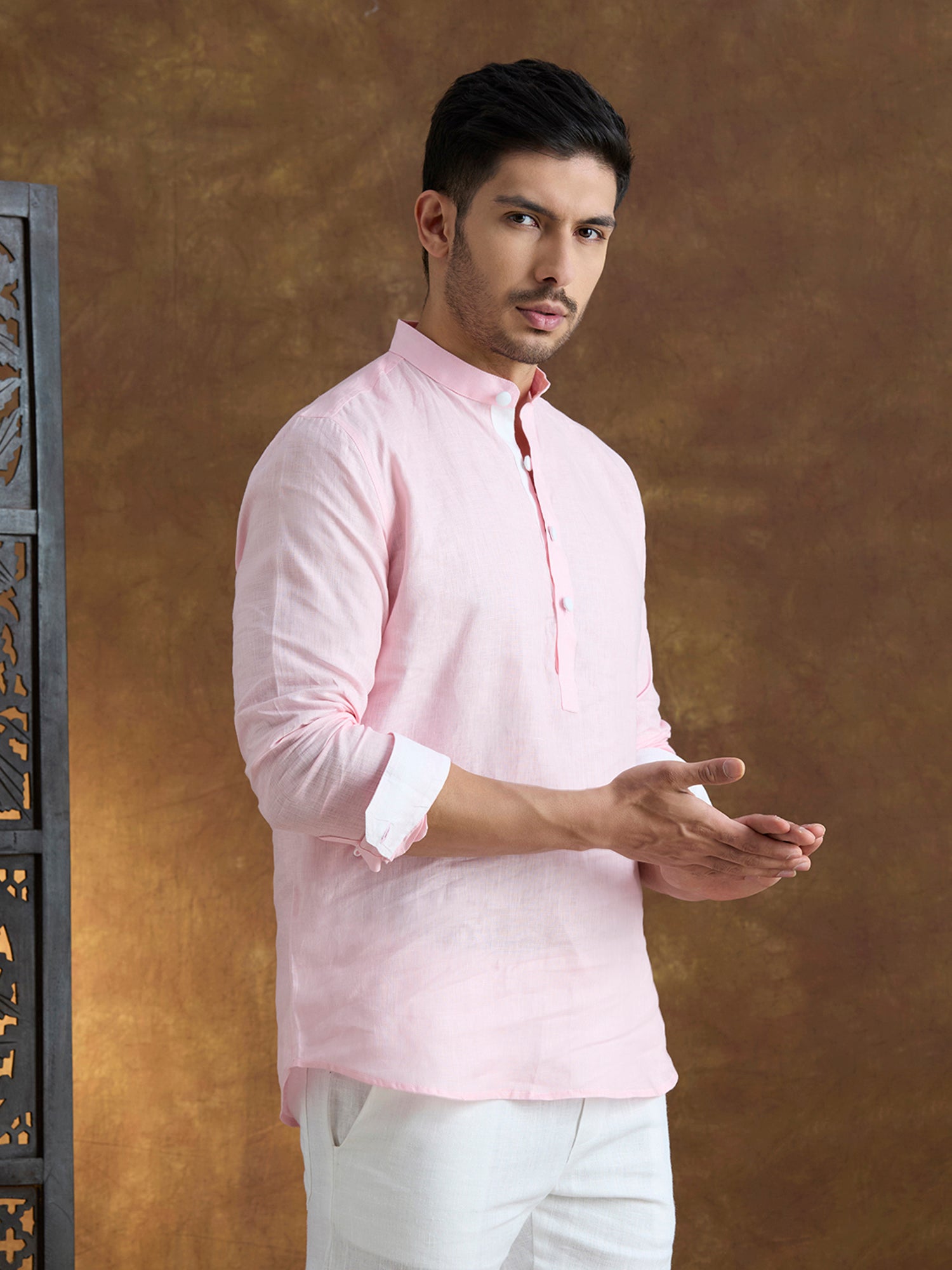 Vaayu | 100% Pure Linen Pink Short Kurta