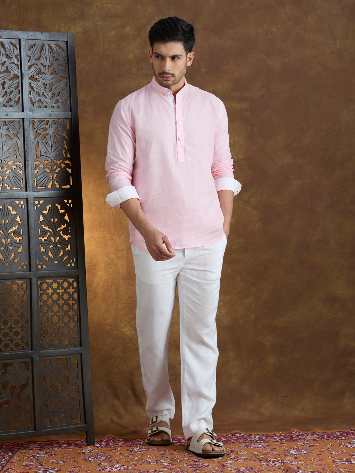 Vaayu | 100% Pure Linen Pink Short Kurta