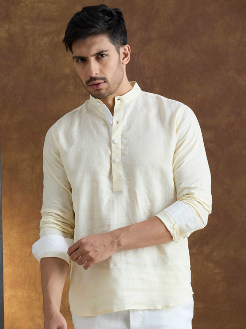 Vaayu | 100% Pure Linen Yellow Short Kurta