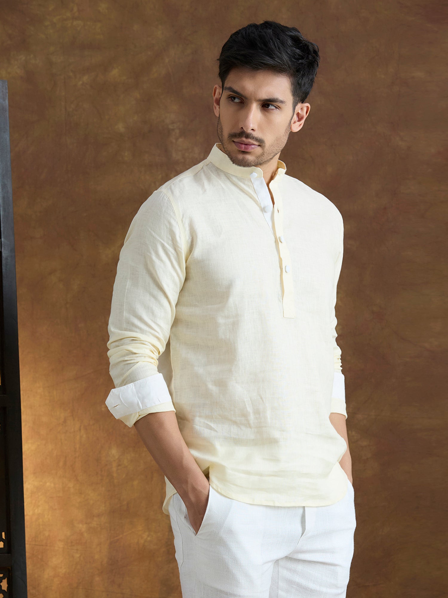 Vaayu | 100% Pure Linen Yellow Short Kurta