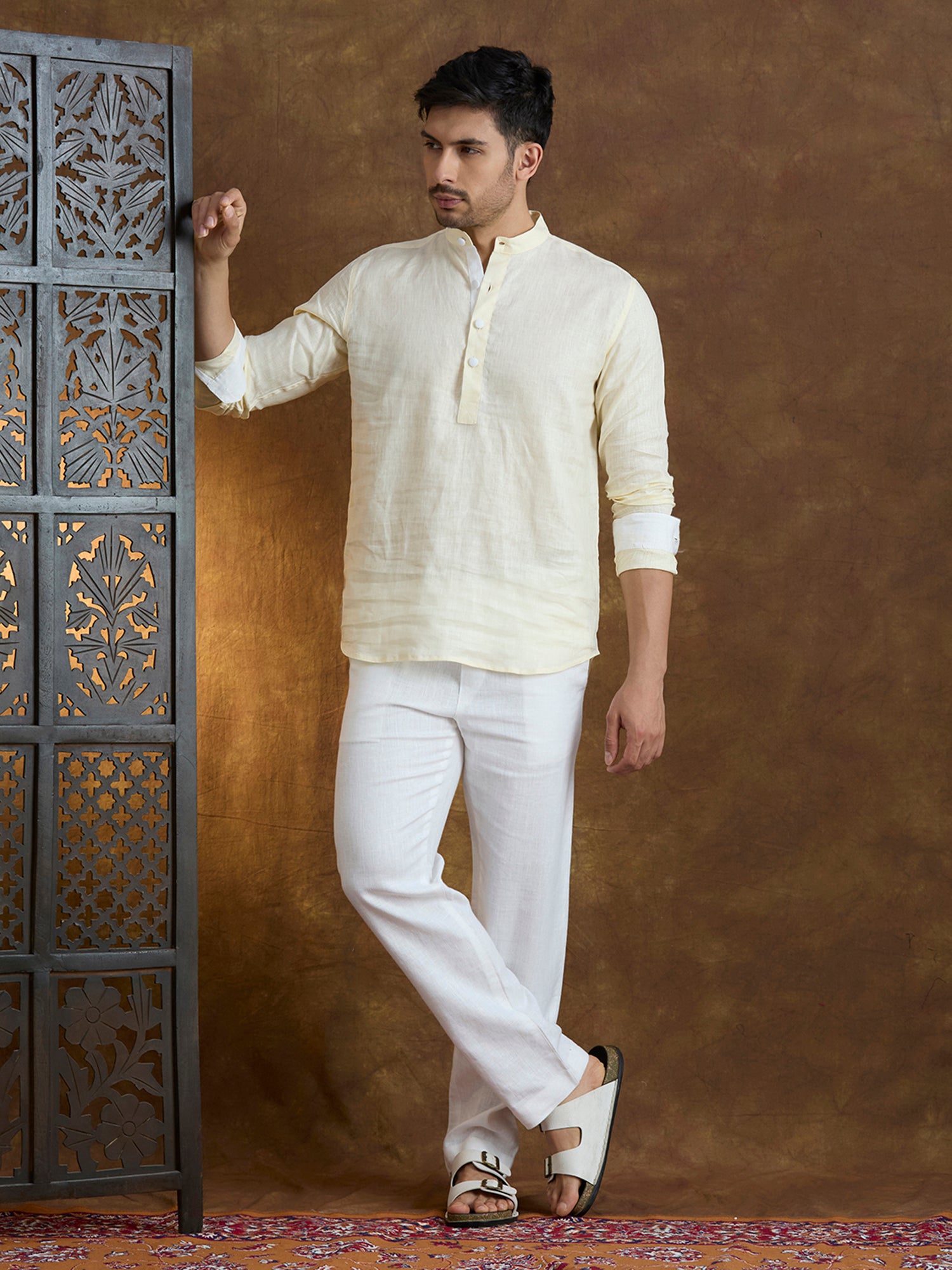 Vaayu | 100% Pure Linen Yellow Short Kurta