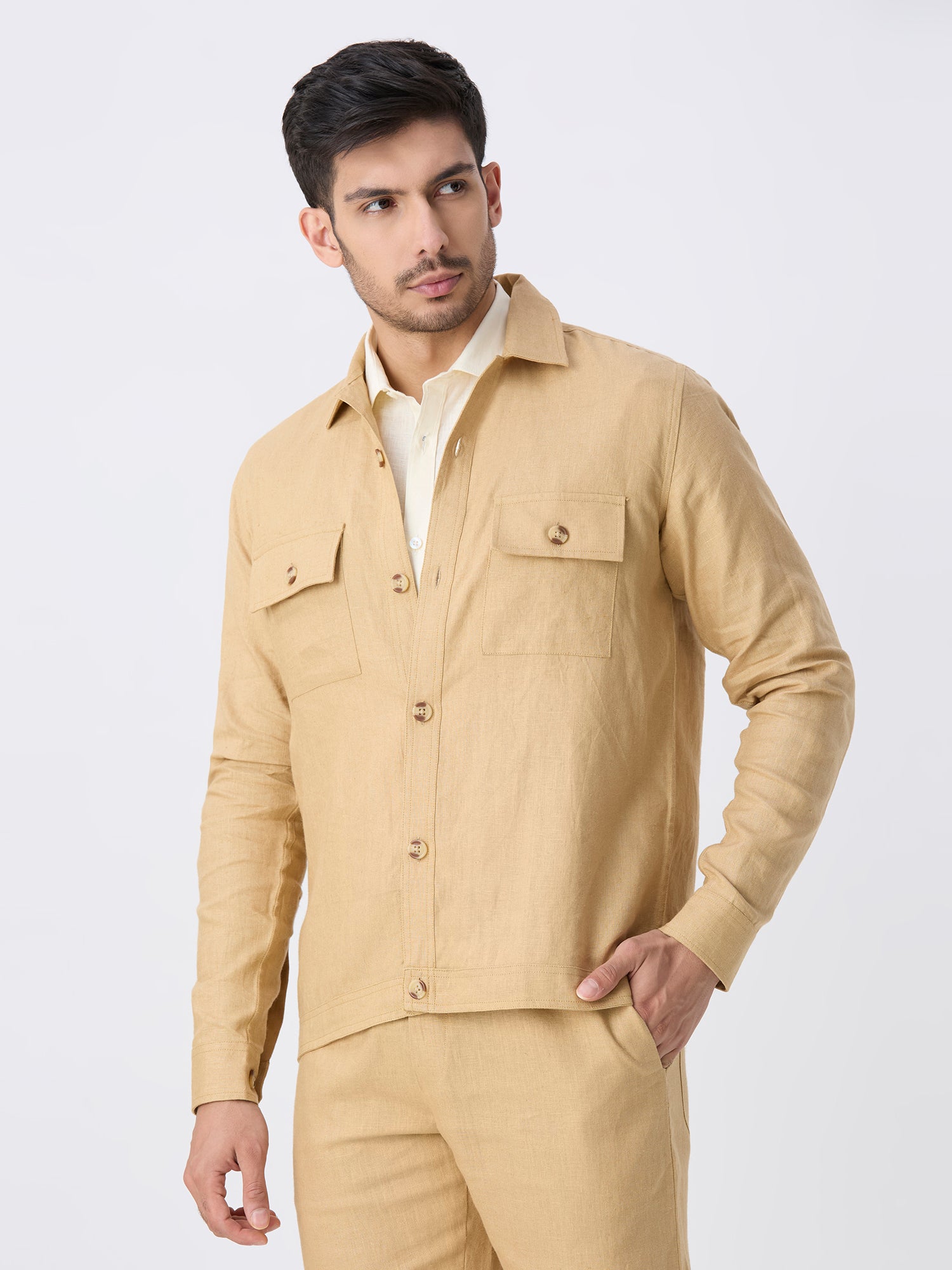 Khaki 100% Pure Linen Jacket