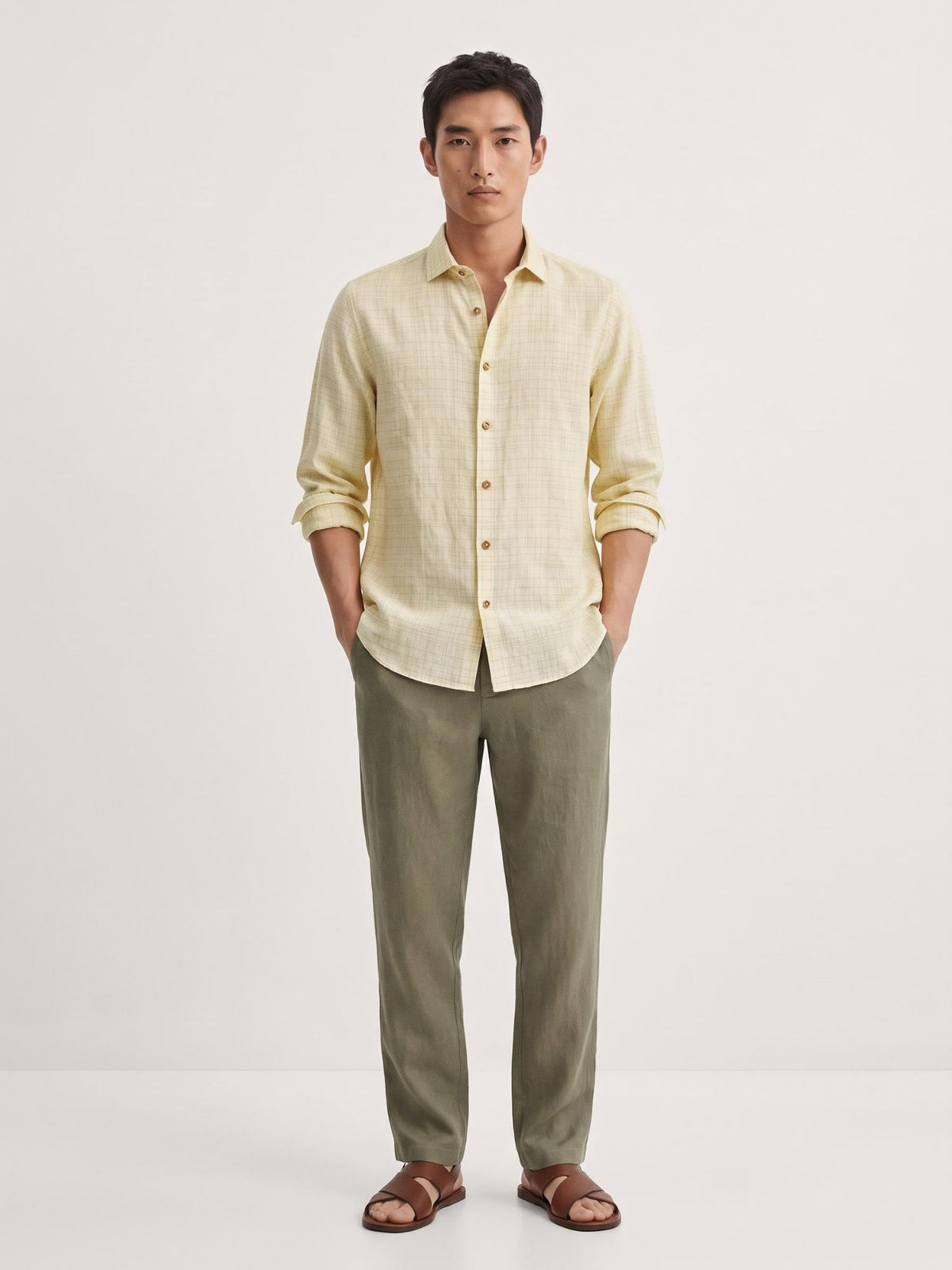 Yellow Grid 100% Pure Linen Checks