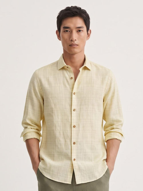 Yellow Grid 100% Pure Linen Checks