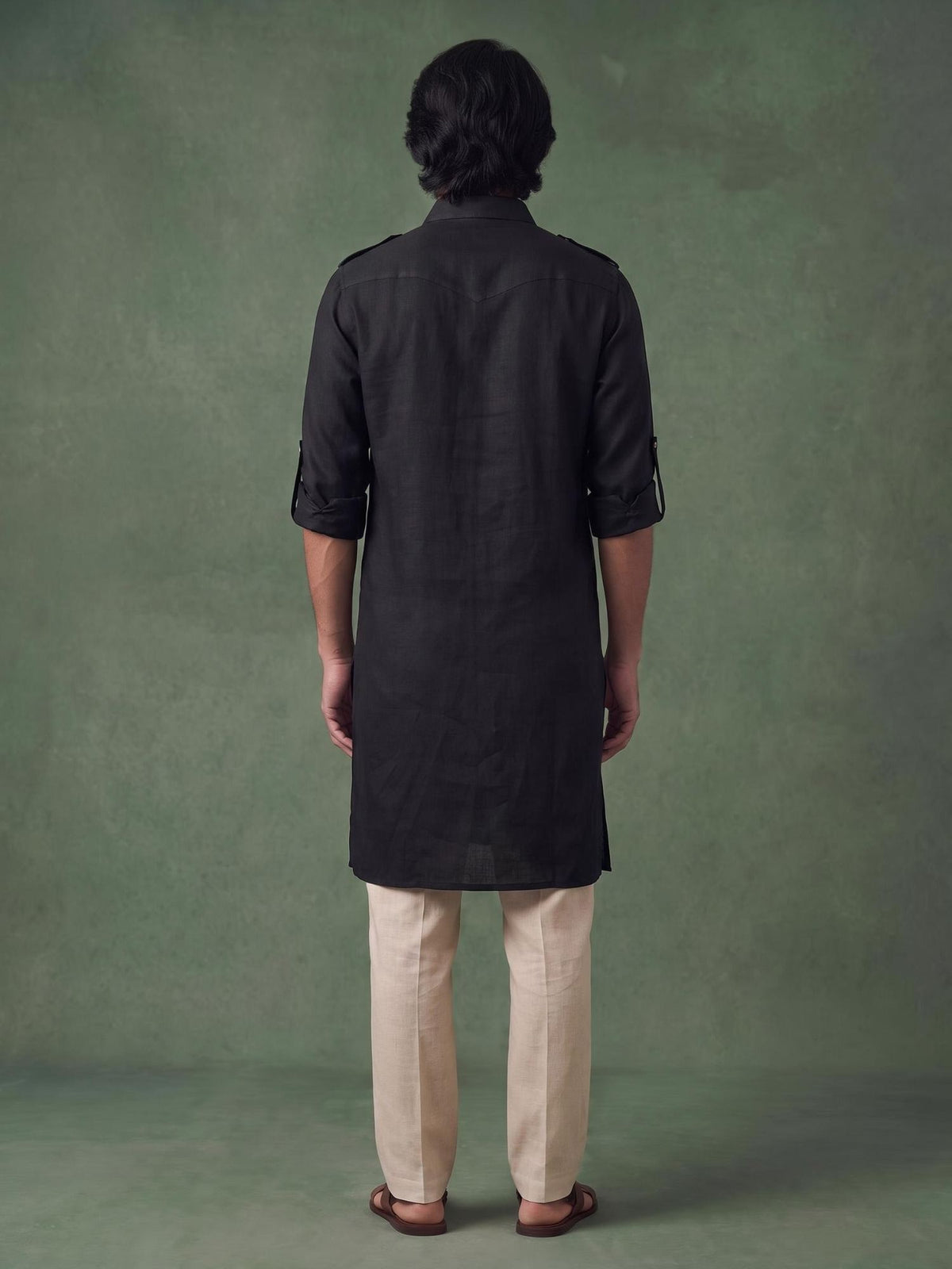 Black Safari 100% Pure Linen Long Kurta