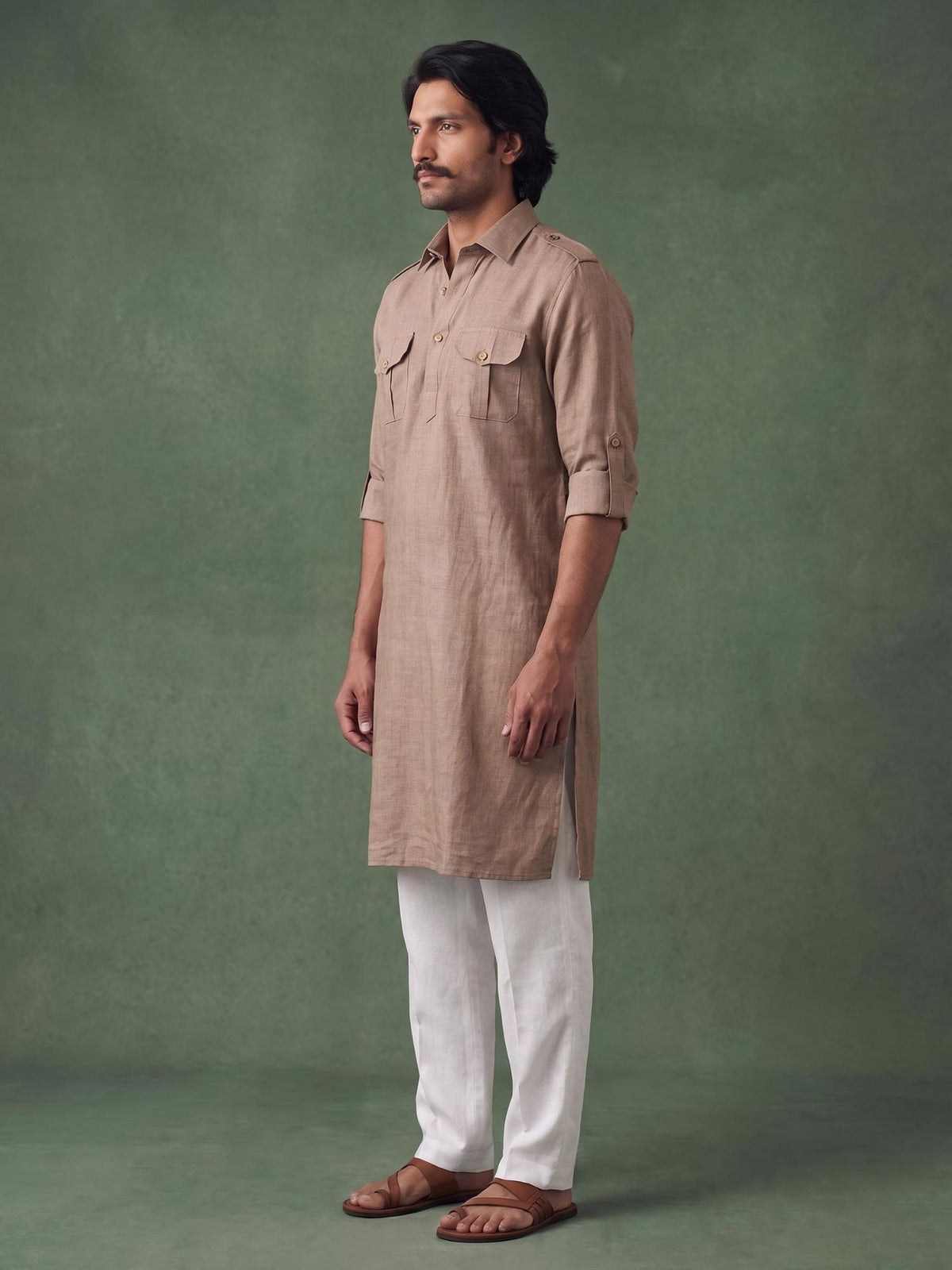 Brown Safari 100% Pure Linen Long Kurta
