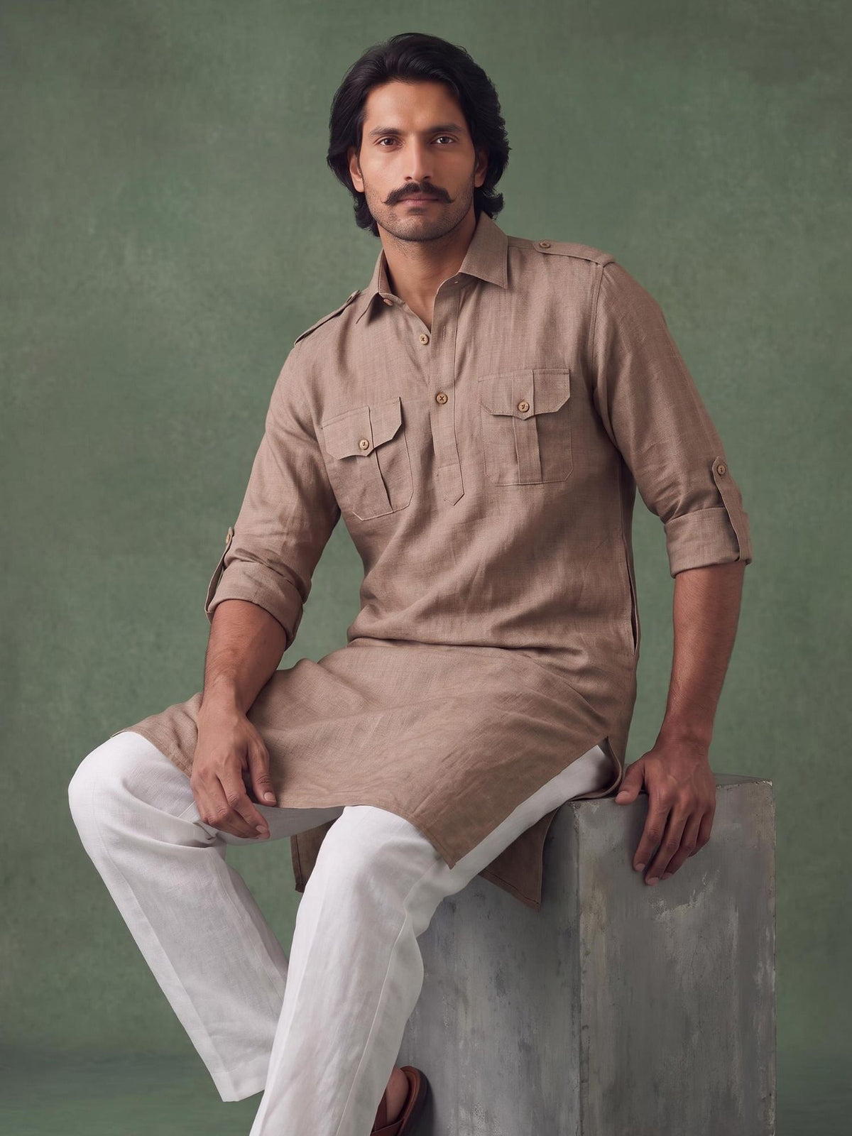 Brown Safari 100% Pure Linen Long Kurta