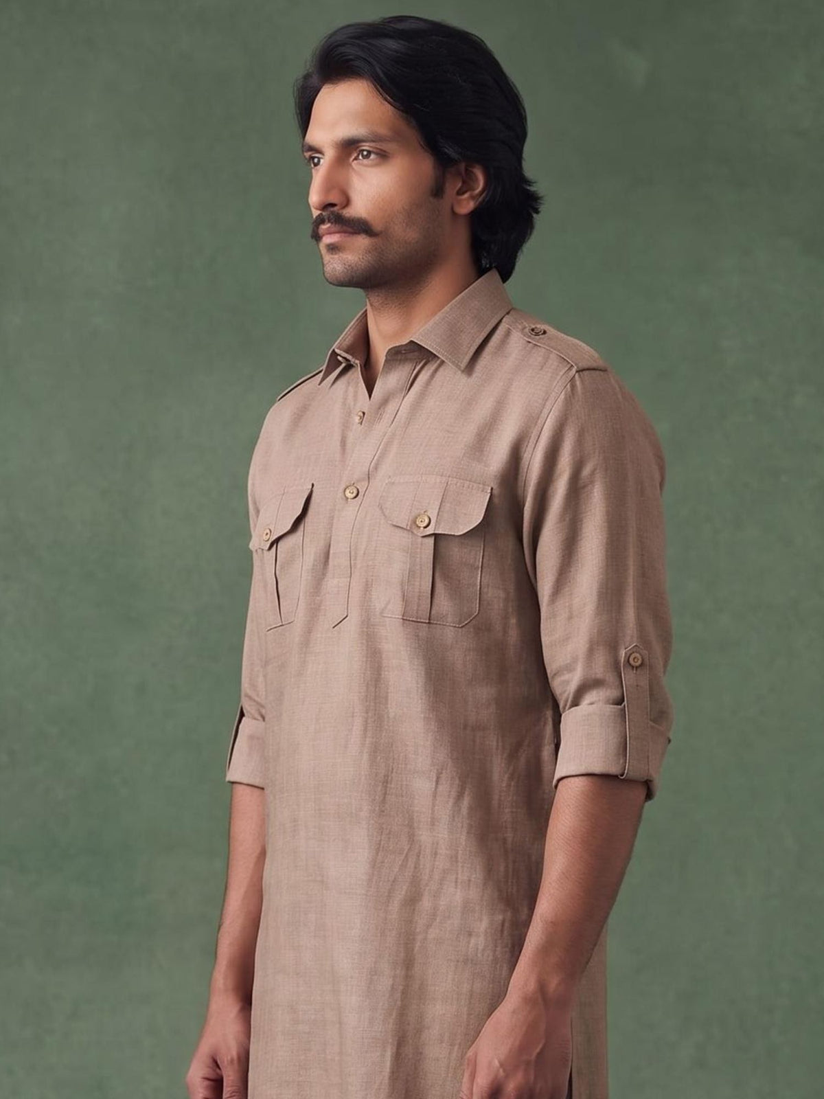 Brown Safari 100% Pure Linen Long Kurta