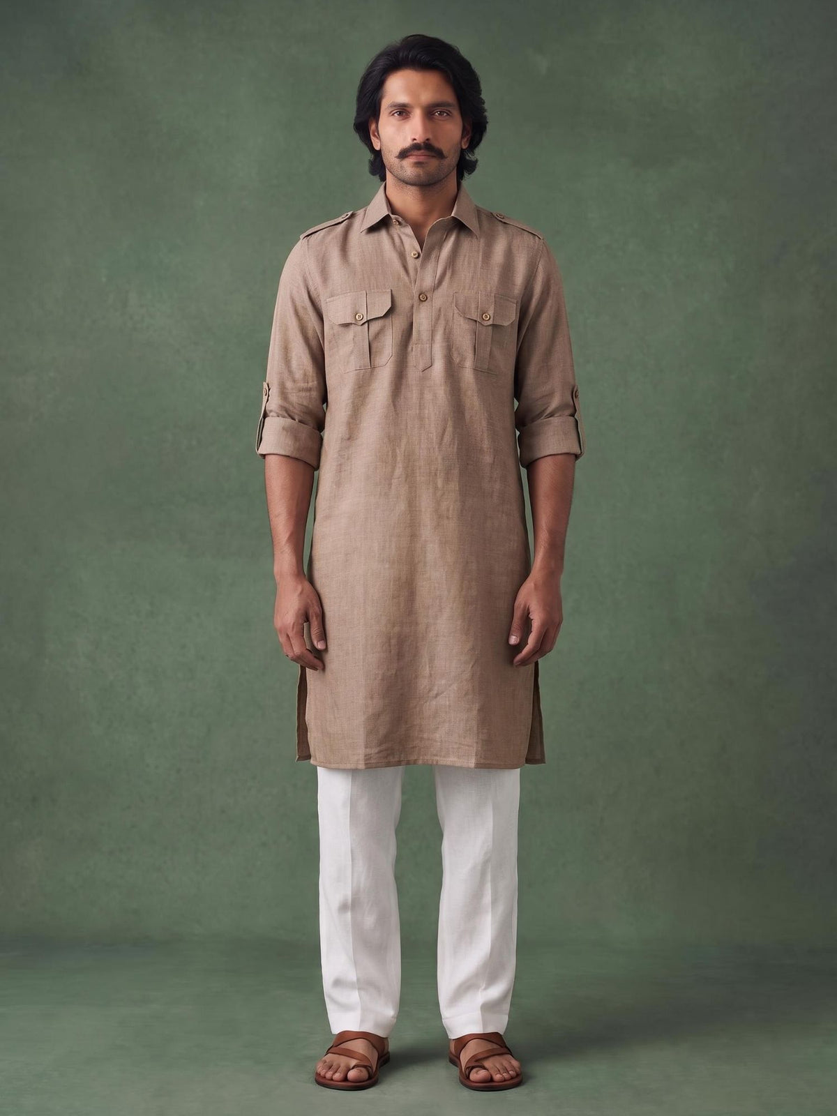 Brown Safari 100% Pure Linen Long Kurta