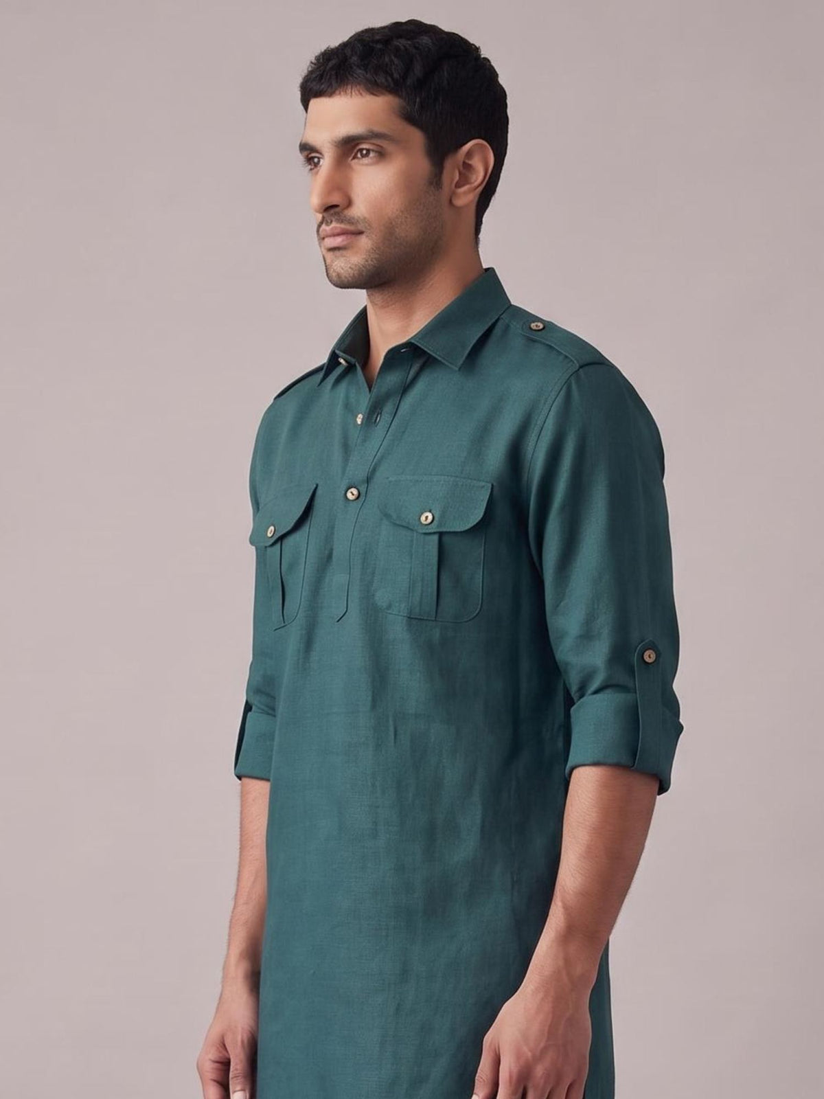 Teal Safari 100% Pure Linen Long Kurta