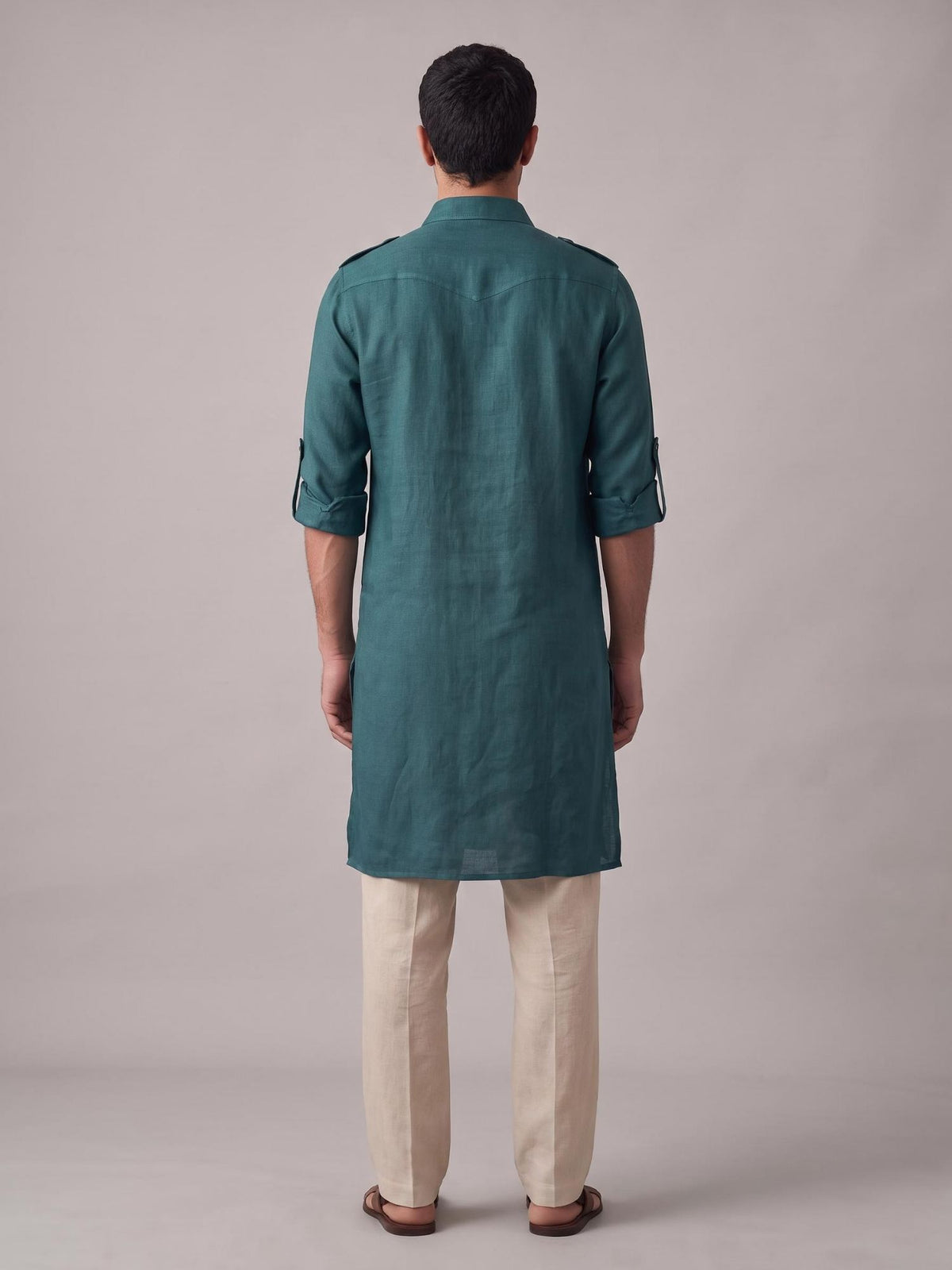 Teal Safari 100% Pure Linen Long Kurta