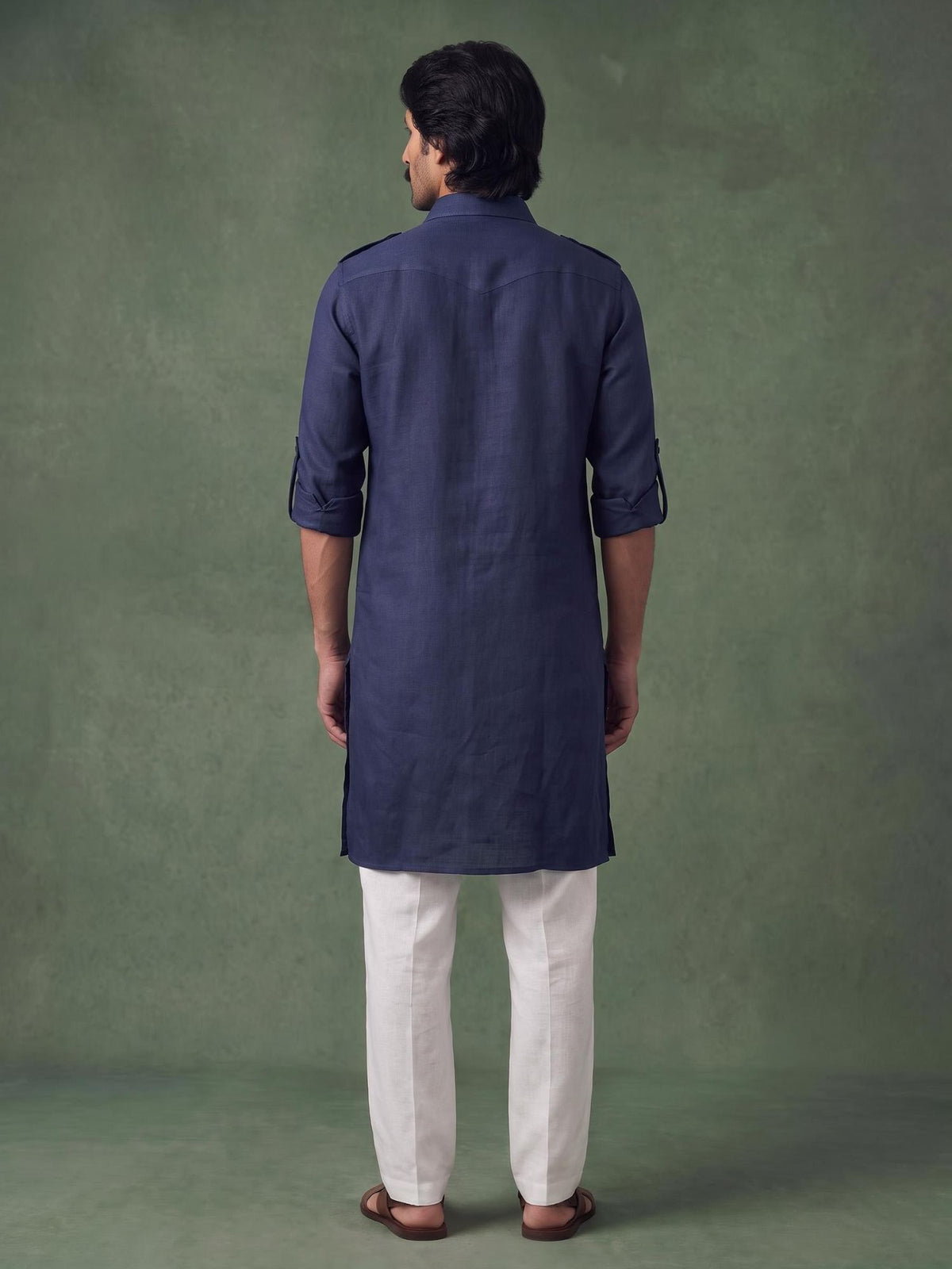 Navy Safari 100% Pure Linen Long Kurta