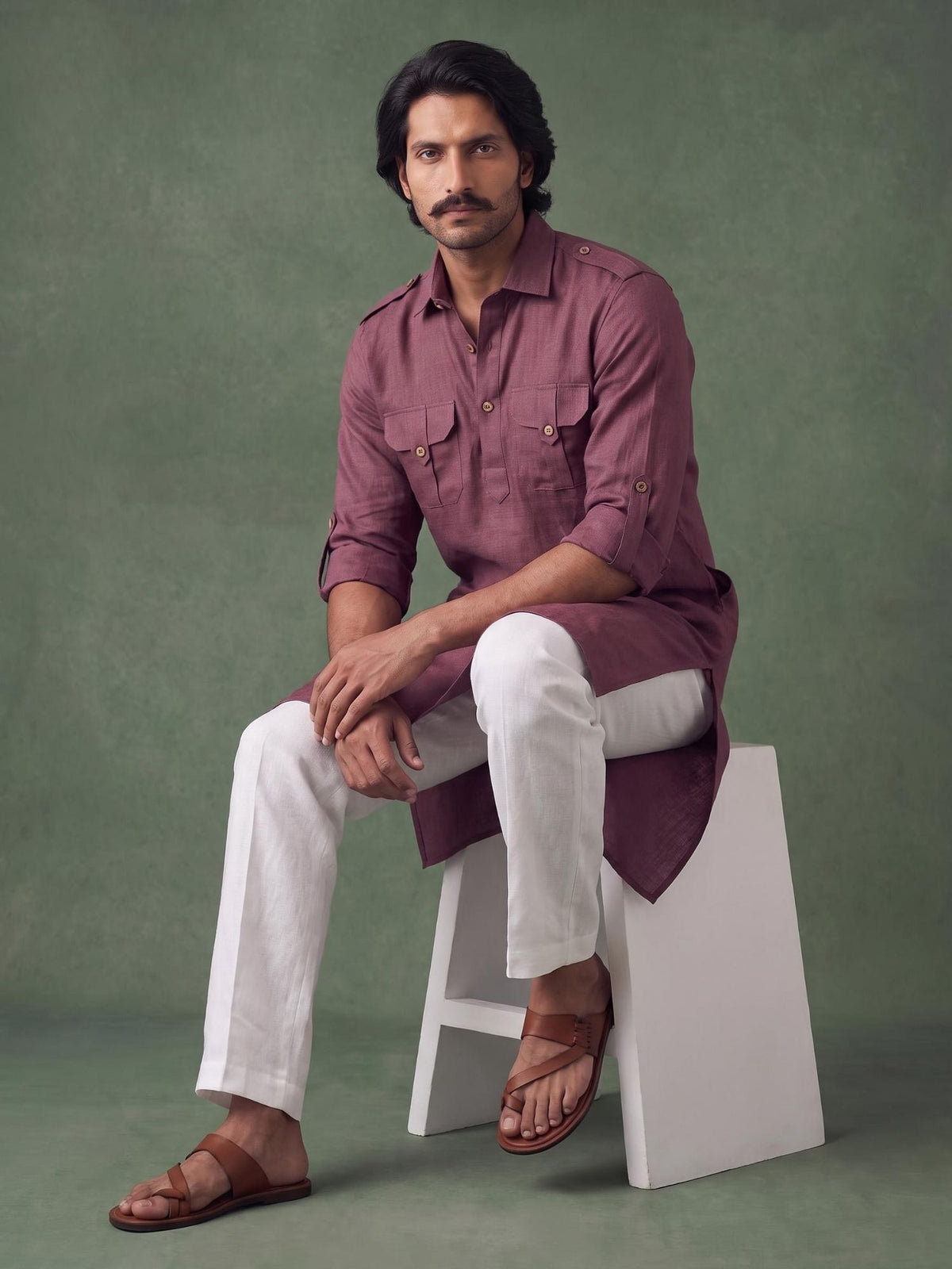 Plum Safari 100% Pure Linen Long Kurta